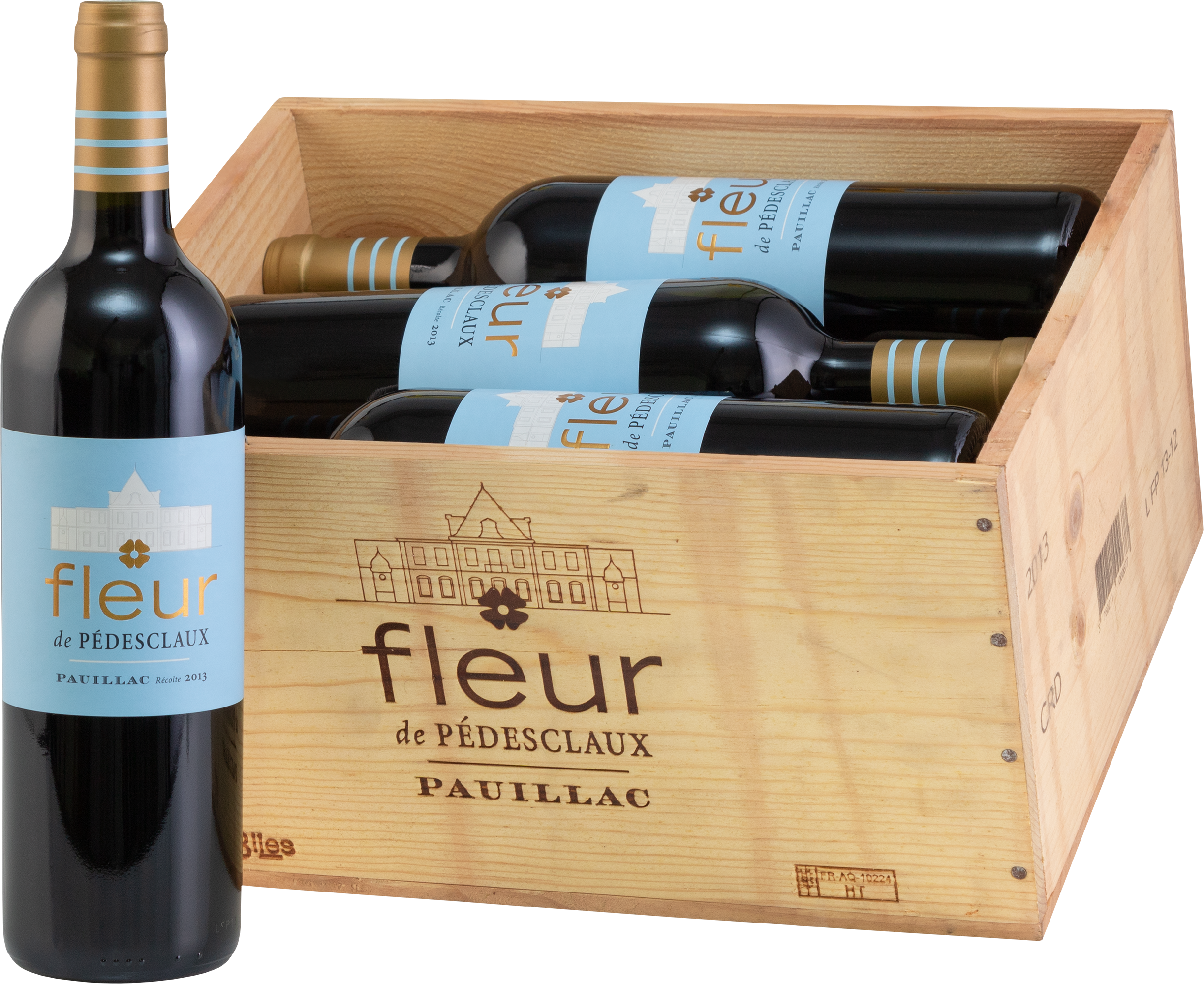 Kit 6 Fleur de Pédesclaux Pauillac AOC 2013 + Caixa de Madeira do Produtor