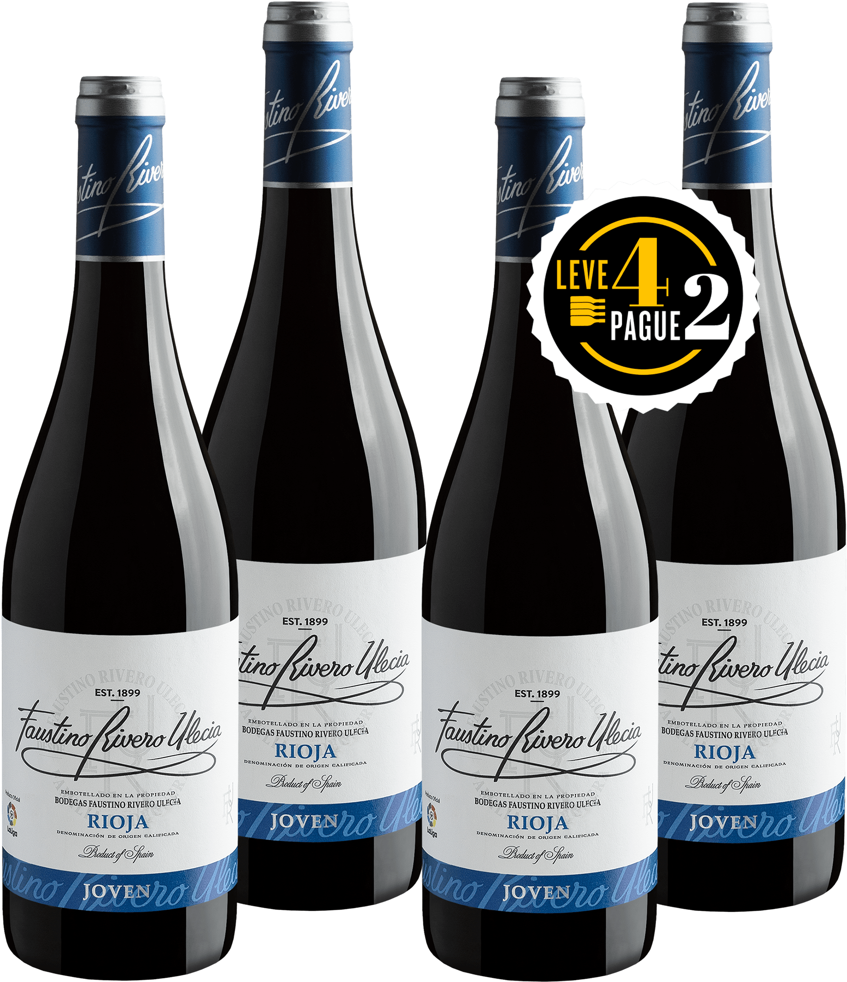 Leve 4, Pague 2: Faustino Rivero Ulecia Joven Tempranillo-Garnacha Rioja DOCa 2019 | R$49,95 por garrafa