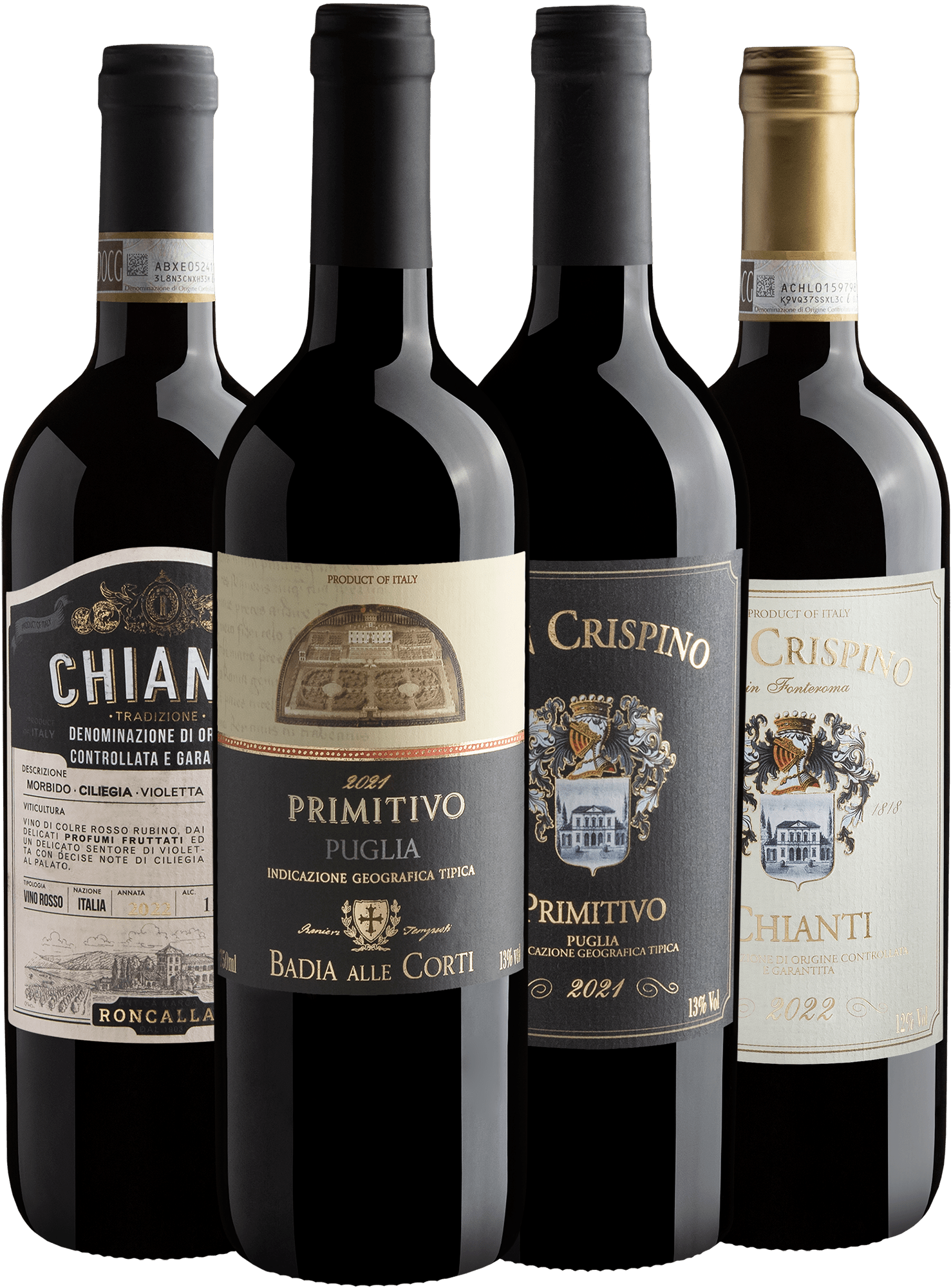 Kit 2 Primitivo + 2 Chianti por R$44,90 cada garrafa