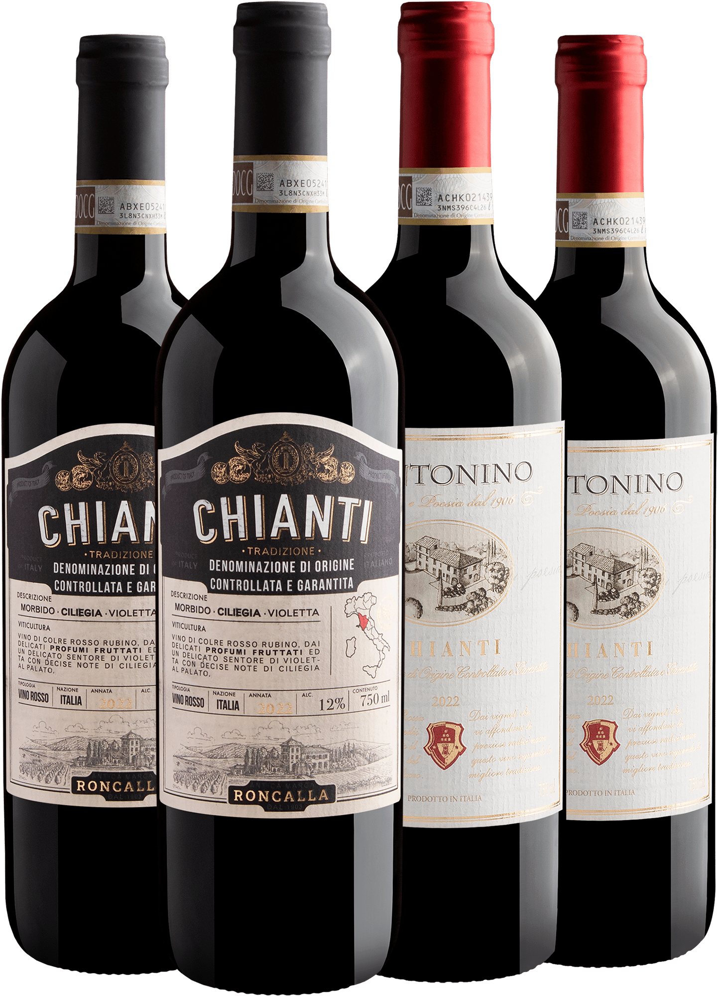 Kit Chianti: 2 Roncalla Tradizione + 2 Santonino por R$69,90 cada garrafa