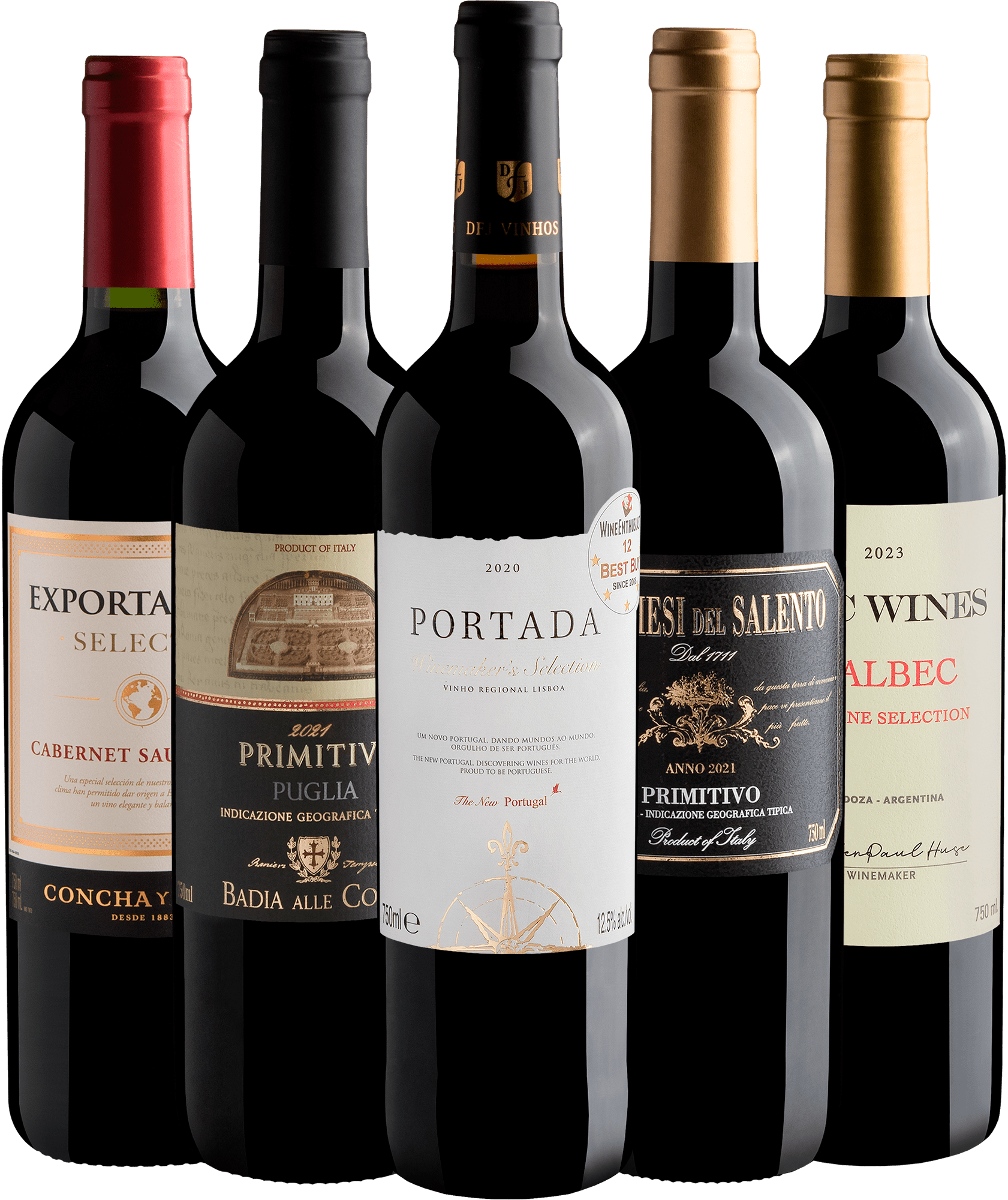 Kit 5 Vinhos Mais Vendidos por R$39,90 cada garrafa + Frete Grátis*