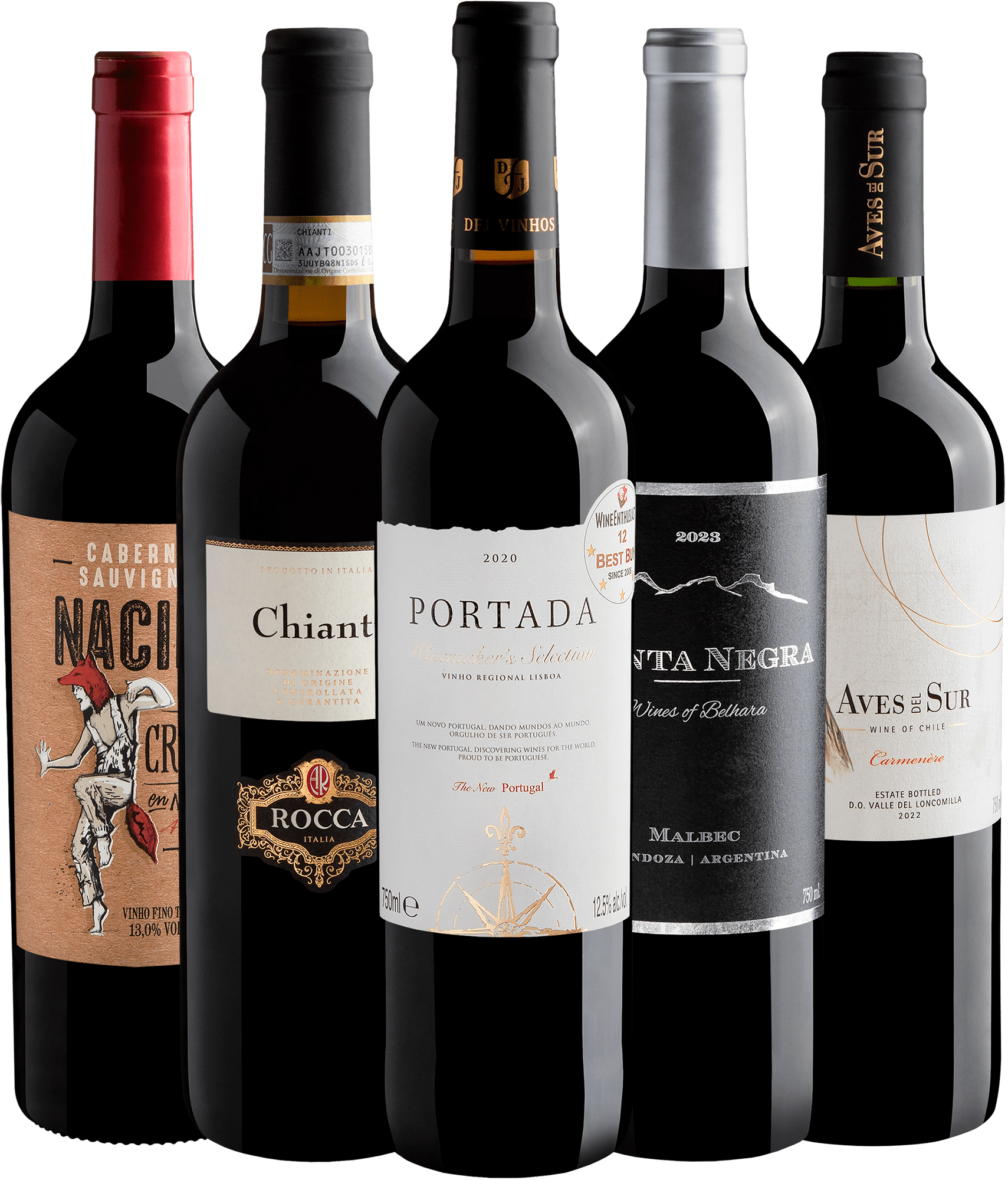 Kit 5 Vinhos Mais Vendidos por R$39,90 cada garrafa + Frete Grátis*