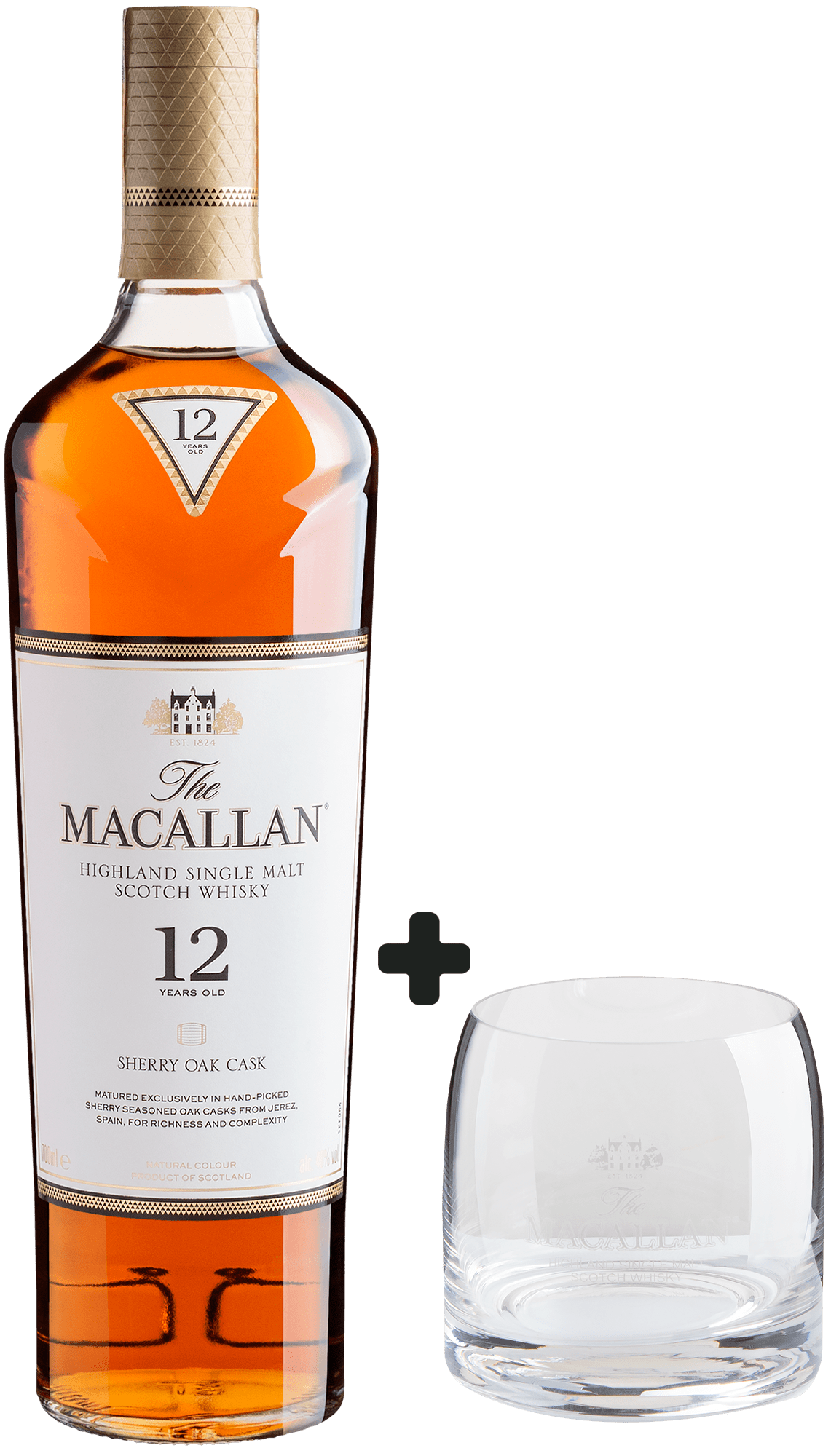 Kit Whisky Macallan Sherry Oak 12 anos Single Malt - 700mL + Copo de Vidro Exclusivo