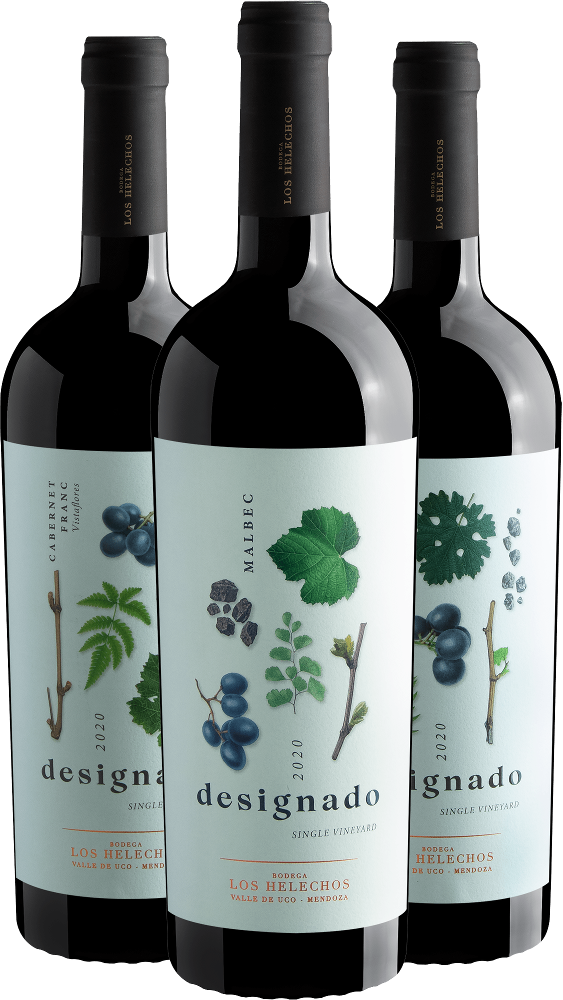 Kit Designado Single Vineyard: 1 Malbec + 1 Cabernet Sauvignon + 1 Cabernet Franc por R$109,90 cada garrafa