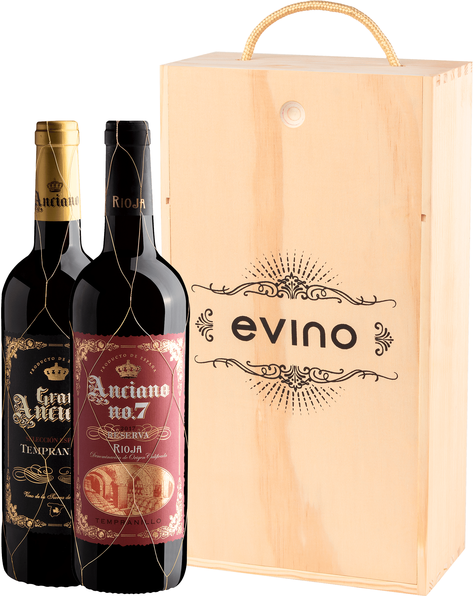 Kit Anciano Selección Especial + Anciano Rioja DOCa na Caixa de Madeira