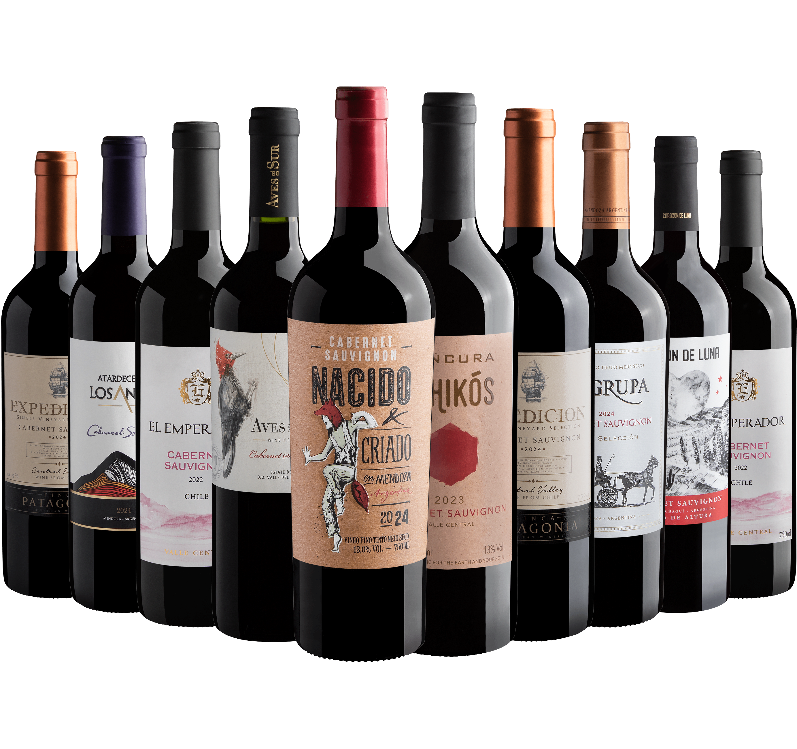 Kit 10 Cabernets Sauvignons por R$27,90 cada garrafa + Frete Grátis*