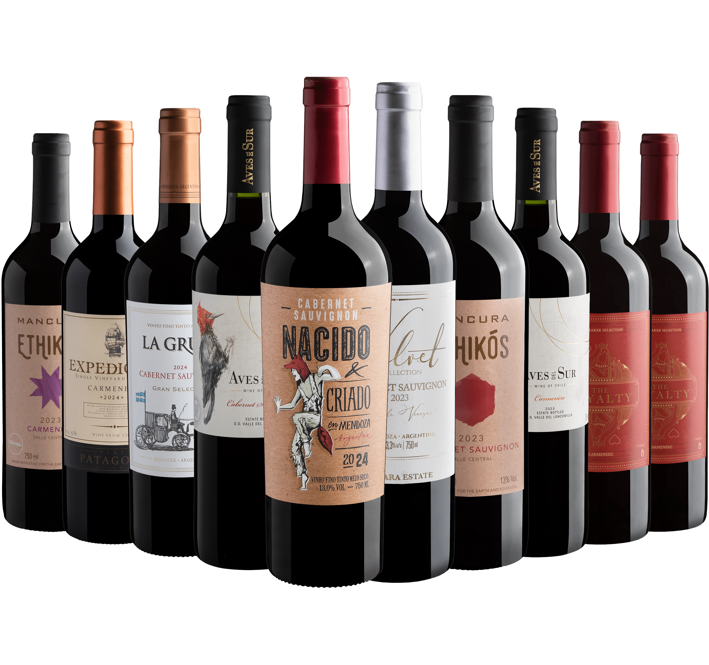 Kit O Fantasma da Oferta | 5 Cabernets Sauvignons + 5 Carménères por R$27,90 cada garrafa