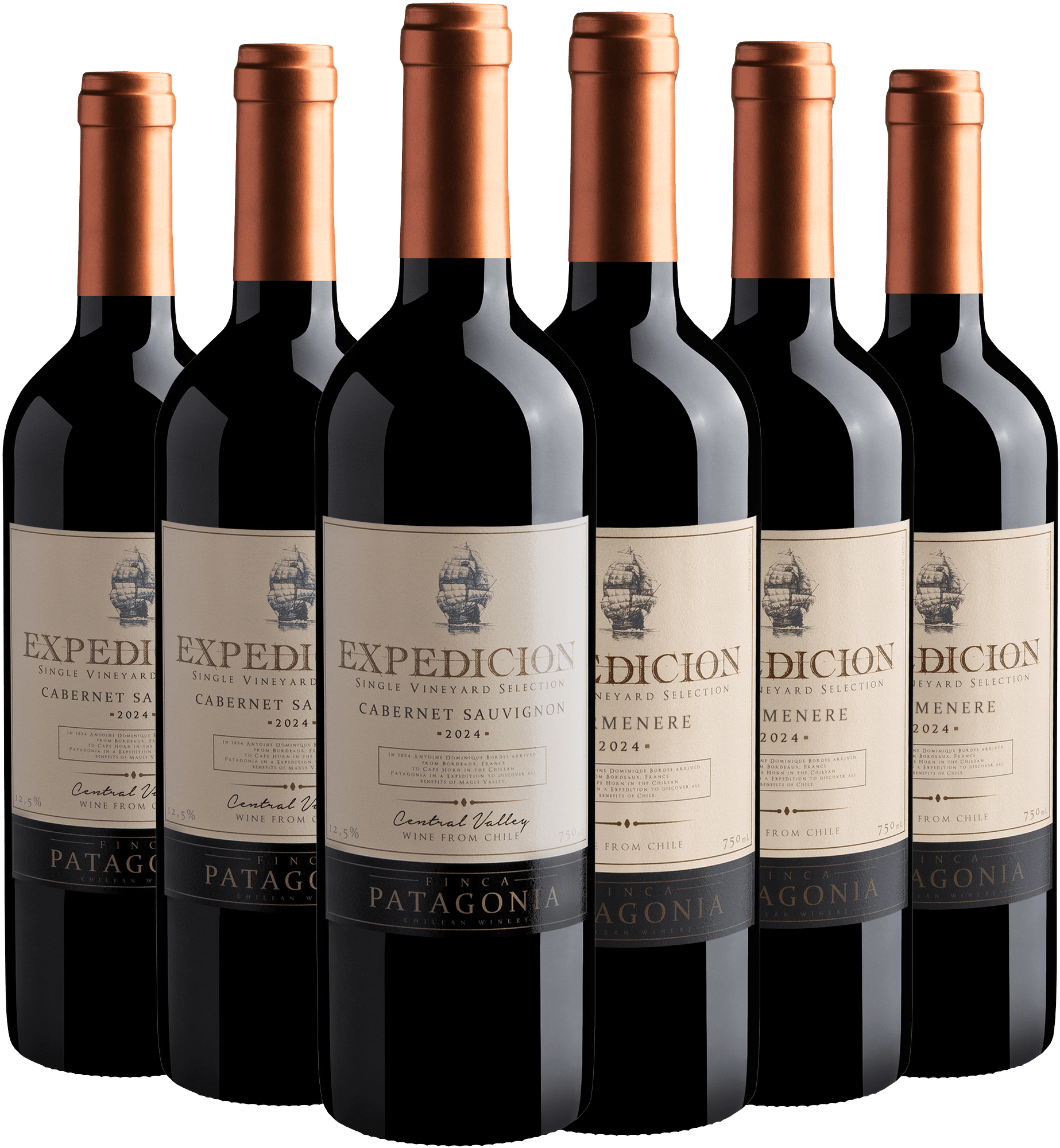 Kit Expedicion | 3 Cabernet Sauvignon + 3 Carménère por R$28,90 cada garrafa*