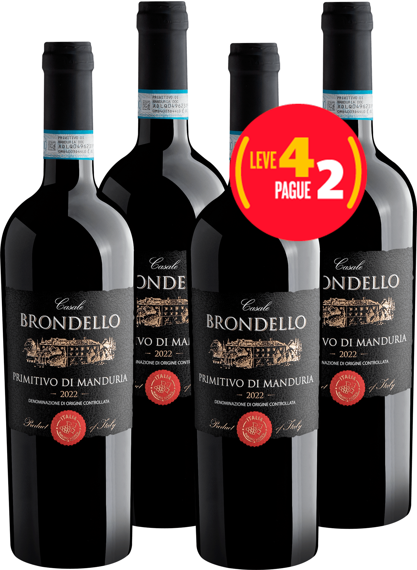 Kit Leve 4 Pague 2 Casale Brondello Primitivo di Manduria DOC