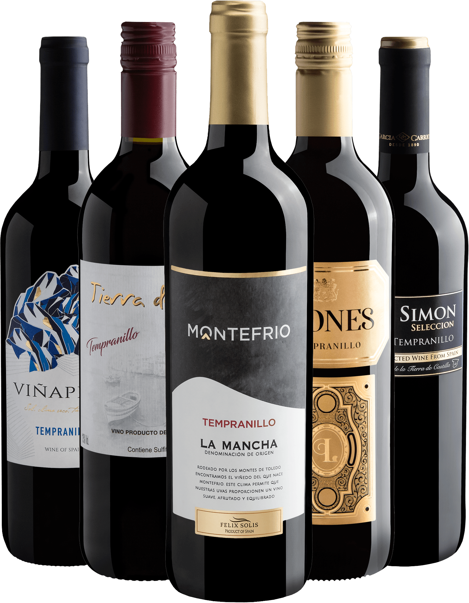 Kit 5 Tempranillos Espanhóis por R$28,90 cada garrafa + Frete Grátis*