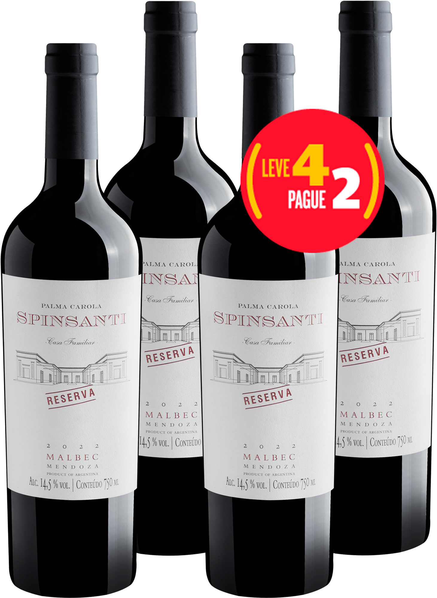 Kit Leve 4 Pague 2 Palma Carola Spinsanti Malbec Reserva