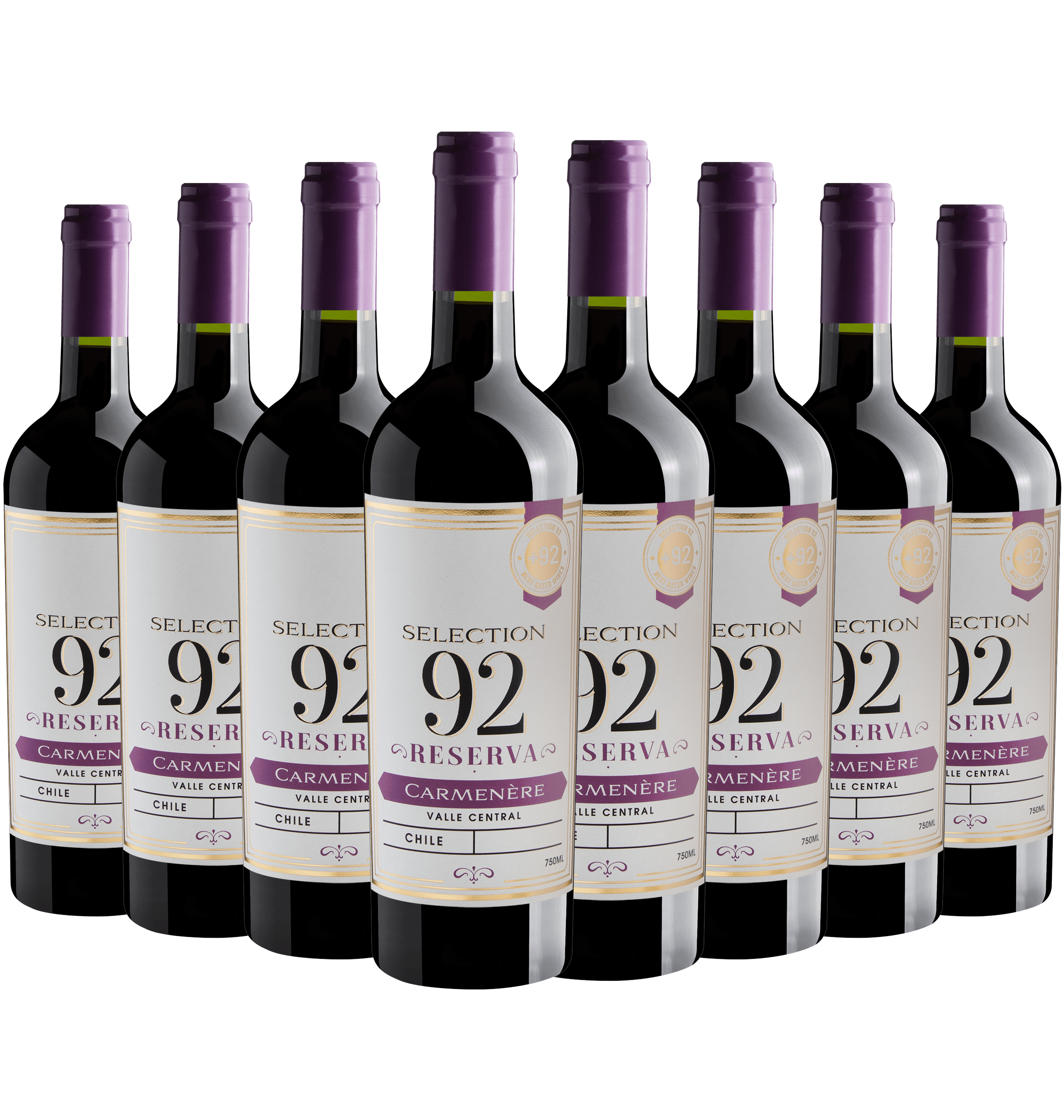 Kit 8 Selection 92 Reserva Carménère Valle Central por R$25,90 cada garrafa