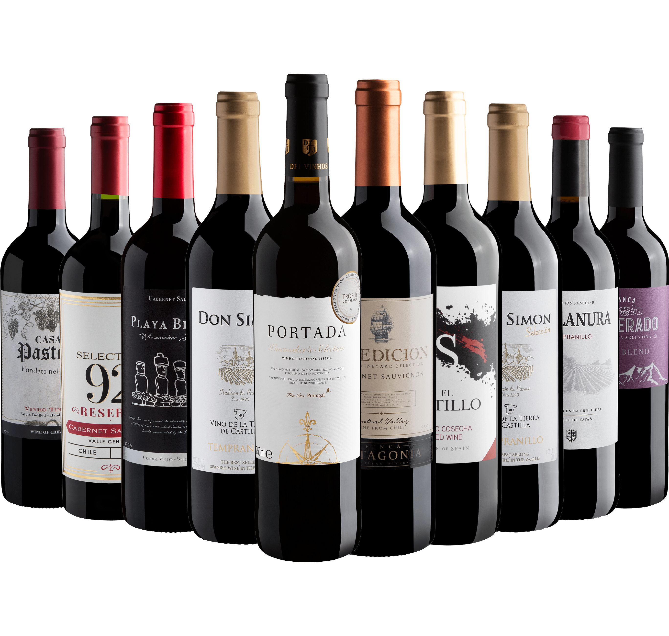 Kit 10 Vinhos Tintos com Portada por R$28,90 cada garrafa