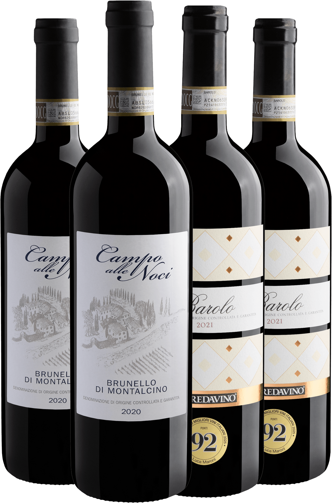 Kit 2 Barolo + 2 Brunello di Montalcino por R$314,90 cada garrafa