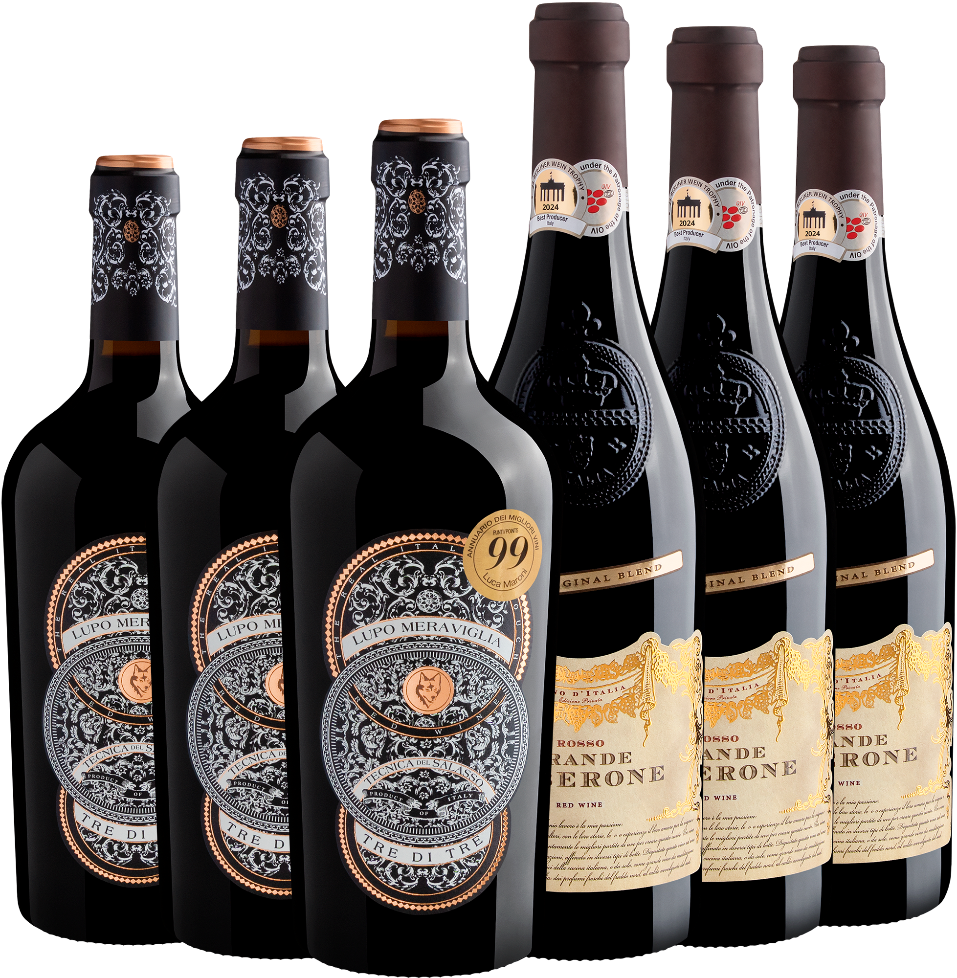 Kit Italianos Notáveis | 3 Lupo Meraviglia Tre di Tre + 3 Grande Alberone