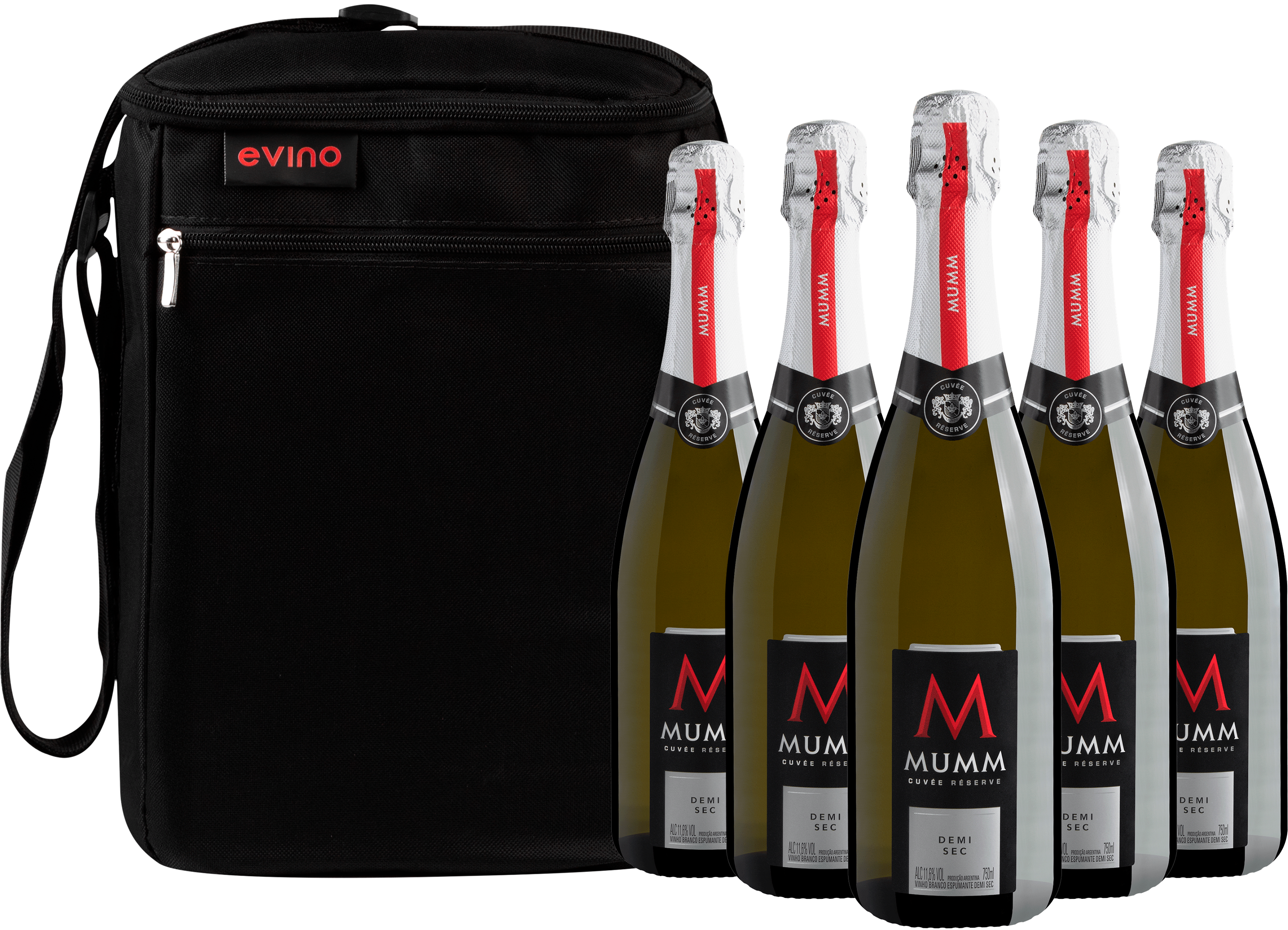 Kit 5 Mumm Cuvée Réserve Demi Sec + Bolsa Exclusiva