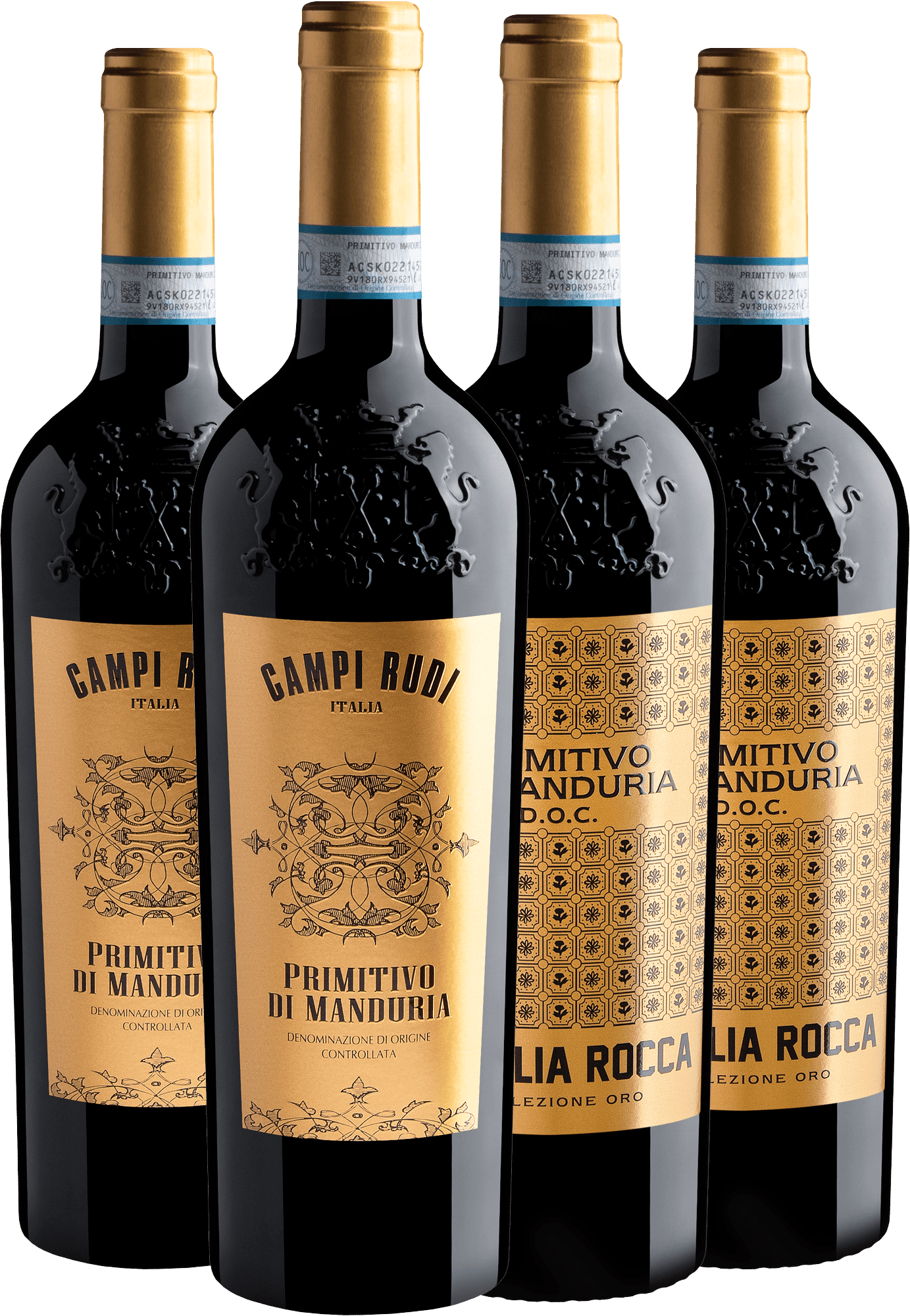 Kit Primitivo di Manduria 94 Pontos | 2 Famiglia Rocca + 2 Campi Rudi