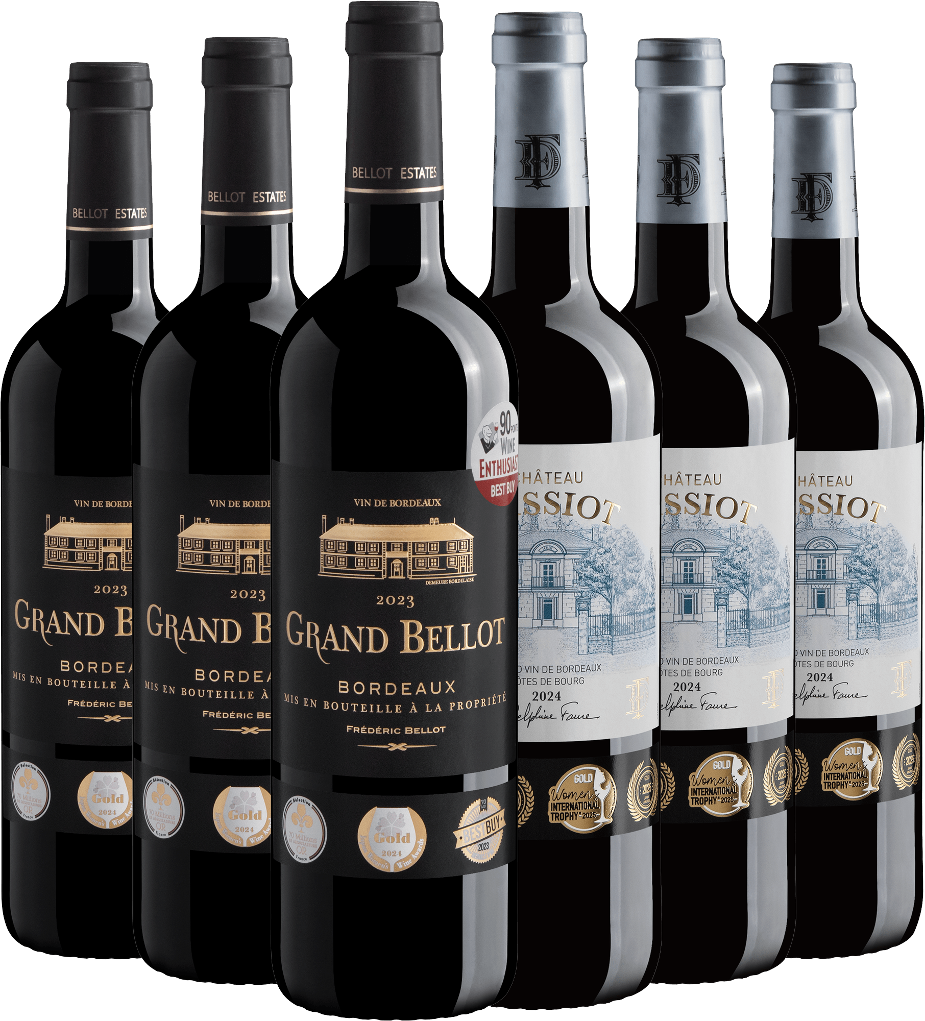 Kit Bordeaux Medalha de Ouro | 3 Grand Bellot + 3 Château Gassiot