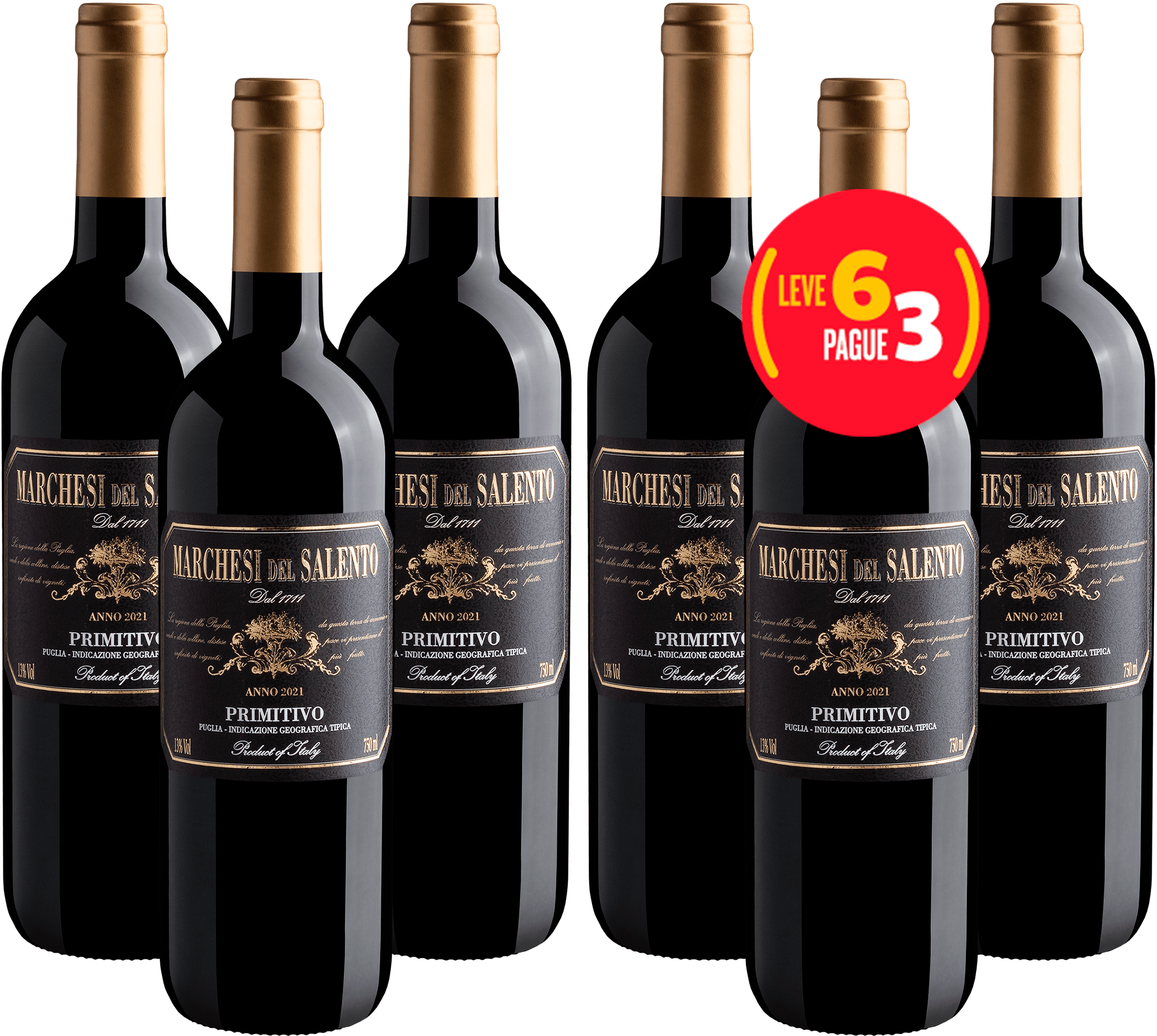 Kit Leve 6 Pague 3 Marchesi del Salento Primitivo Puglia IGT