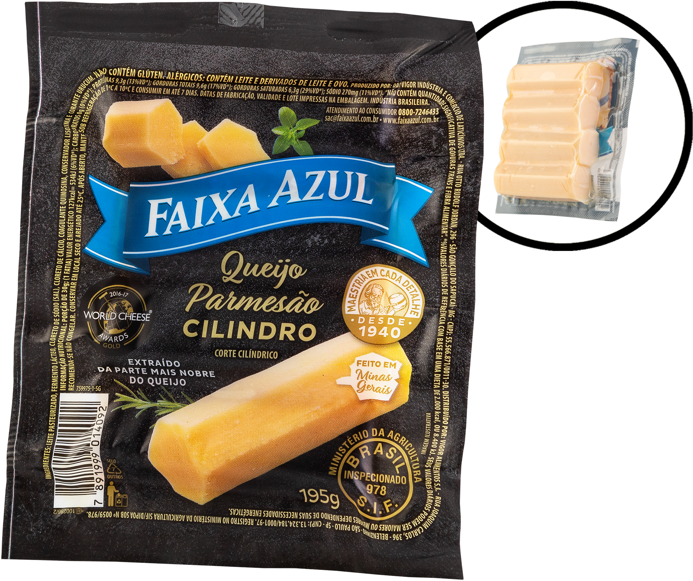 Queijo Parmesão Cilindro Faixa Azul - 195g