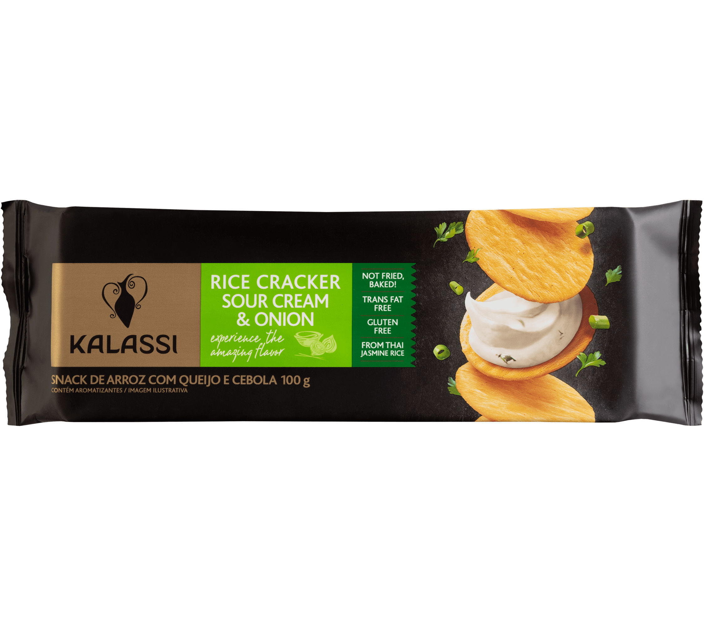 Snack de Arroz com Queijo e Cebola Rice Cracker Sour Cream & Onion Kalassi - 100g
