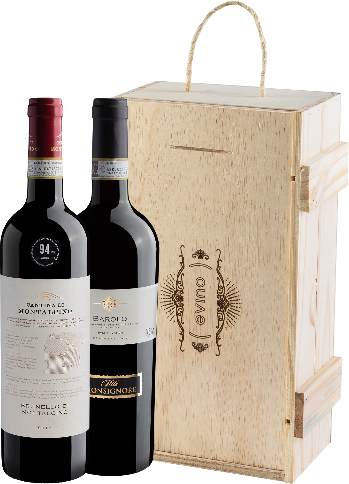 Duo Barolo e Brunello + Caixa de Madeira