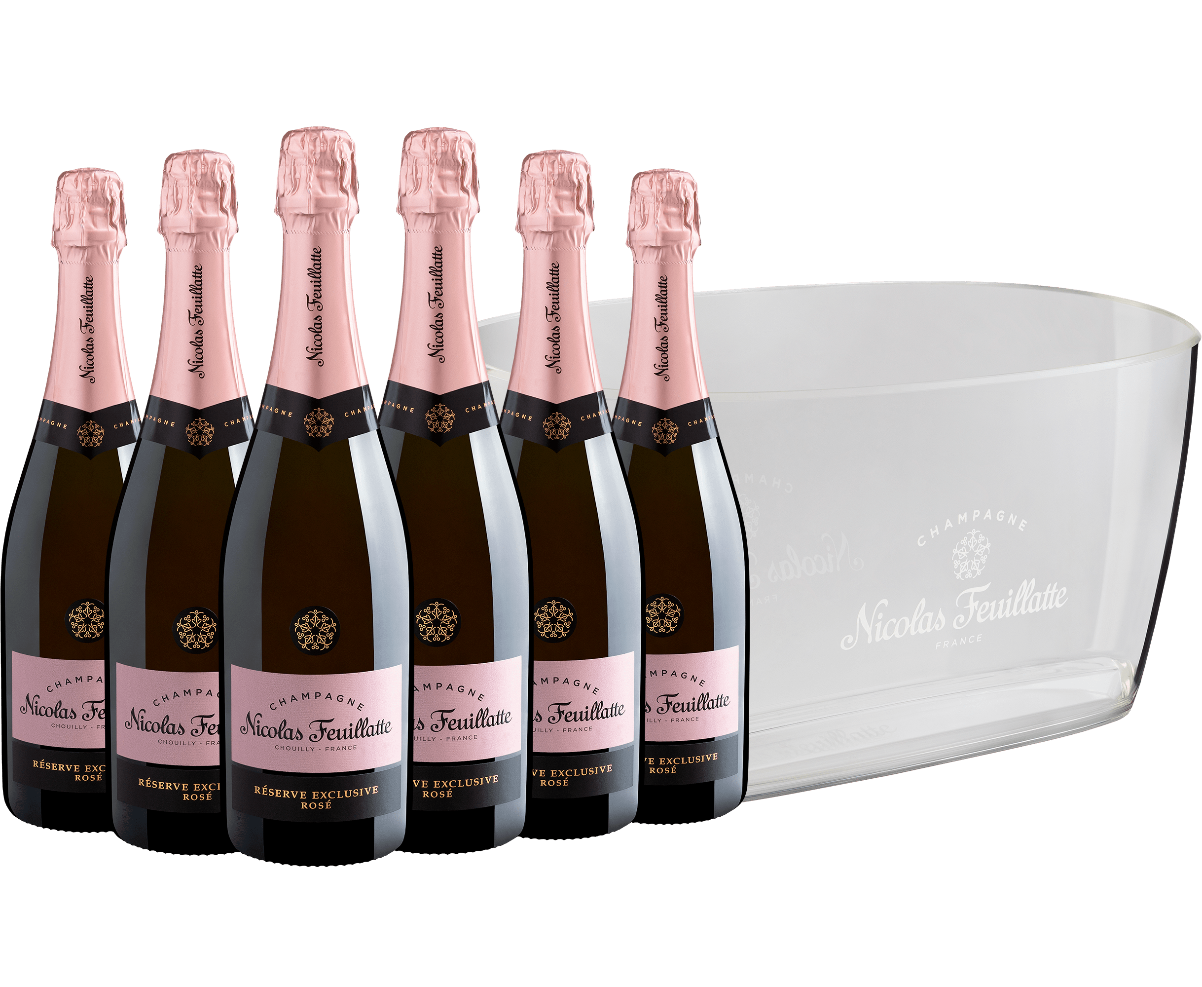 Kit Champagne Nicolas Feuillatte Reserve Exclusive Rose + Champanheira