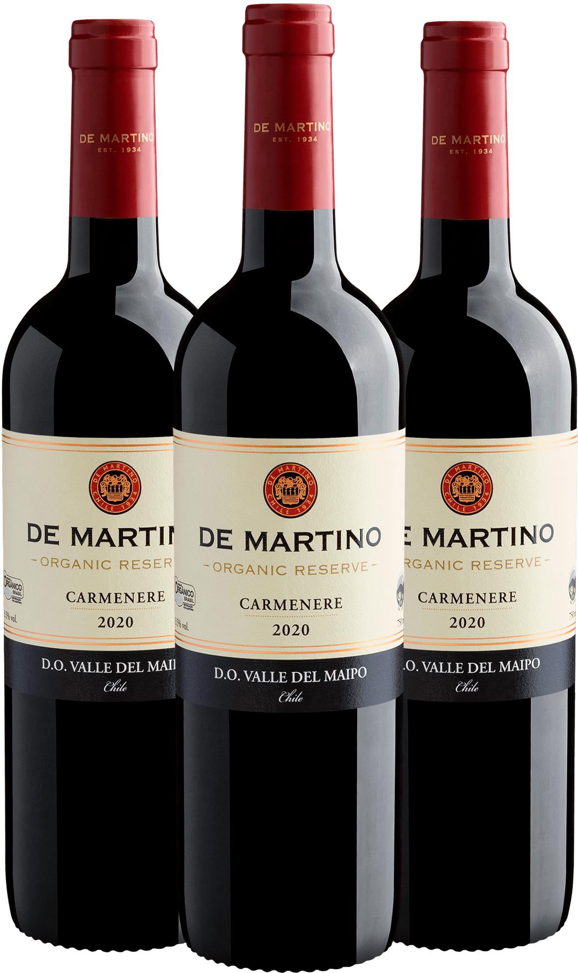 Kit 3 De Martino Organic Reserve Carmenere Valle del Maipo D.O. 2020 | Economize +R$60