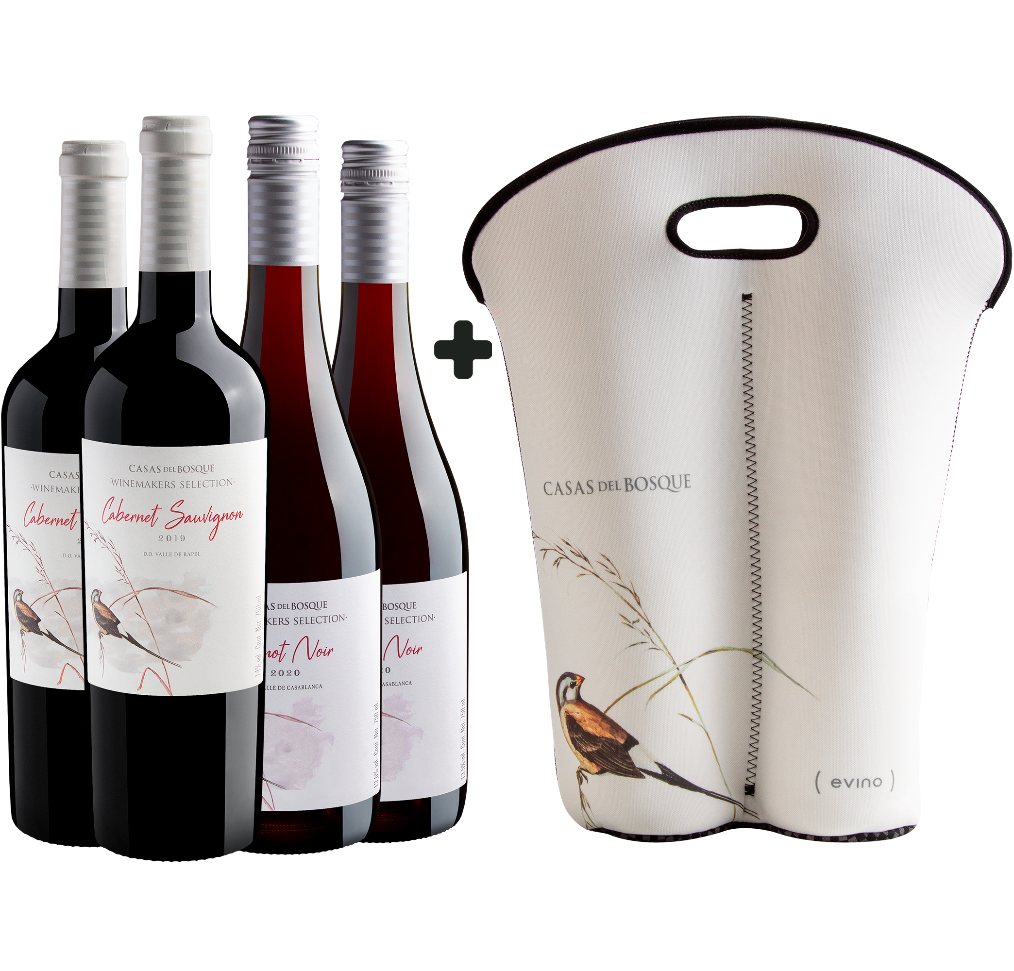 Kit Casas Del Bosque: 2 Cabernet Sauvignon + 2 Pinot Noir + Porta-Vinhos