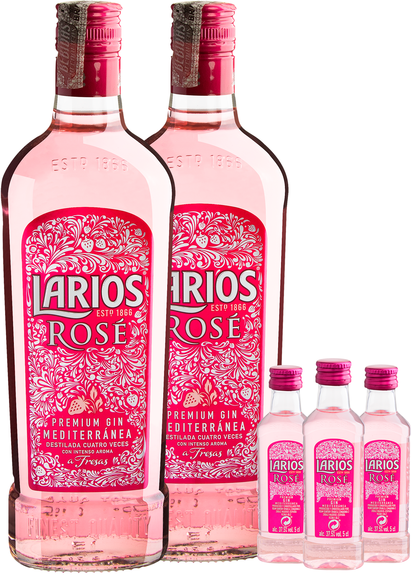 Kit Gin: 2 Larios Rosé Premium 700mL + 3 Miniaturas 50mL