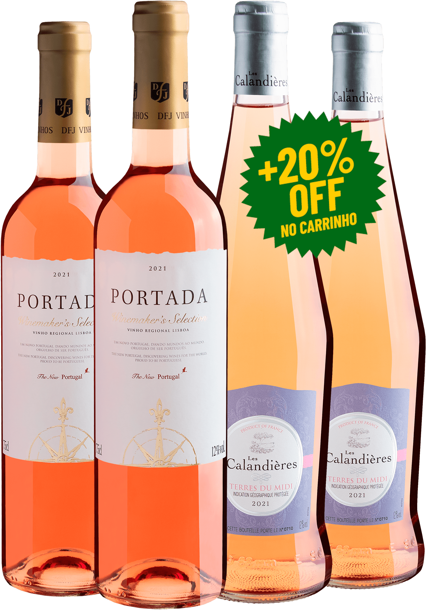 Kit 2 Portada Rosé + 2 Les Calandières Rosé por R$47,92 cada garrafa com 20% OFF