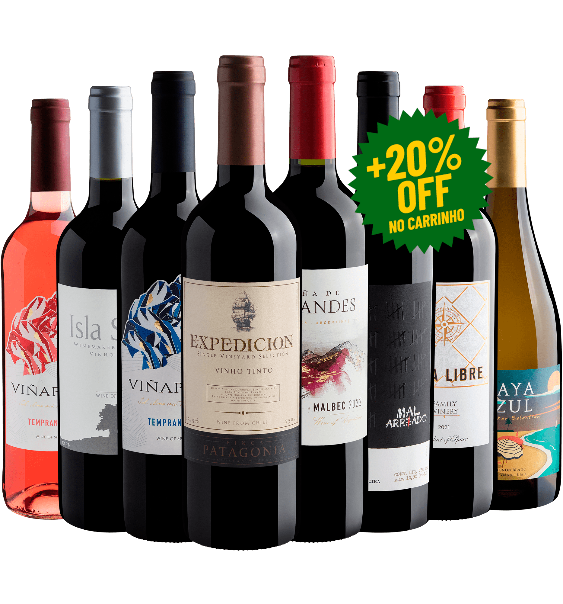 Kit 8 Vinhos por R$R$27,92 cada garrafa com 20% OFF