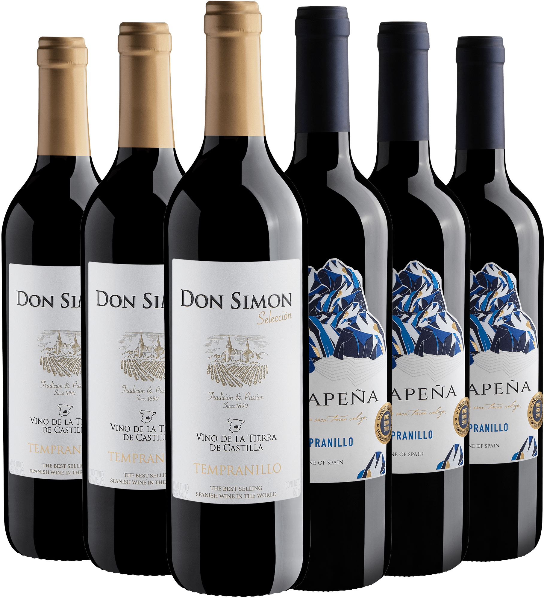 Kit Tempranillo | 3 Don Simon Selección + 3 Viñapeña por R$28,90 cada garrafa