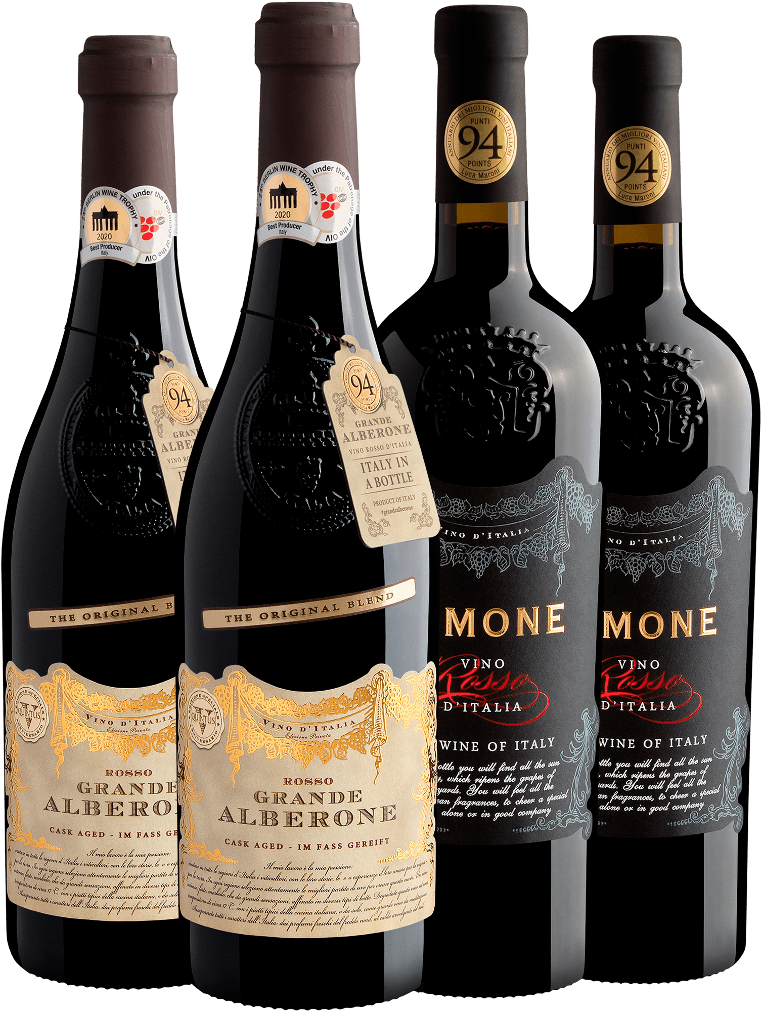 Kit 2 Aimone + 2 Grande Alberone por R$79,90 cada garrafa