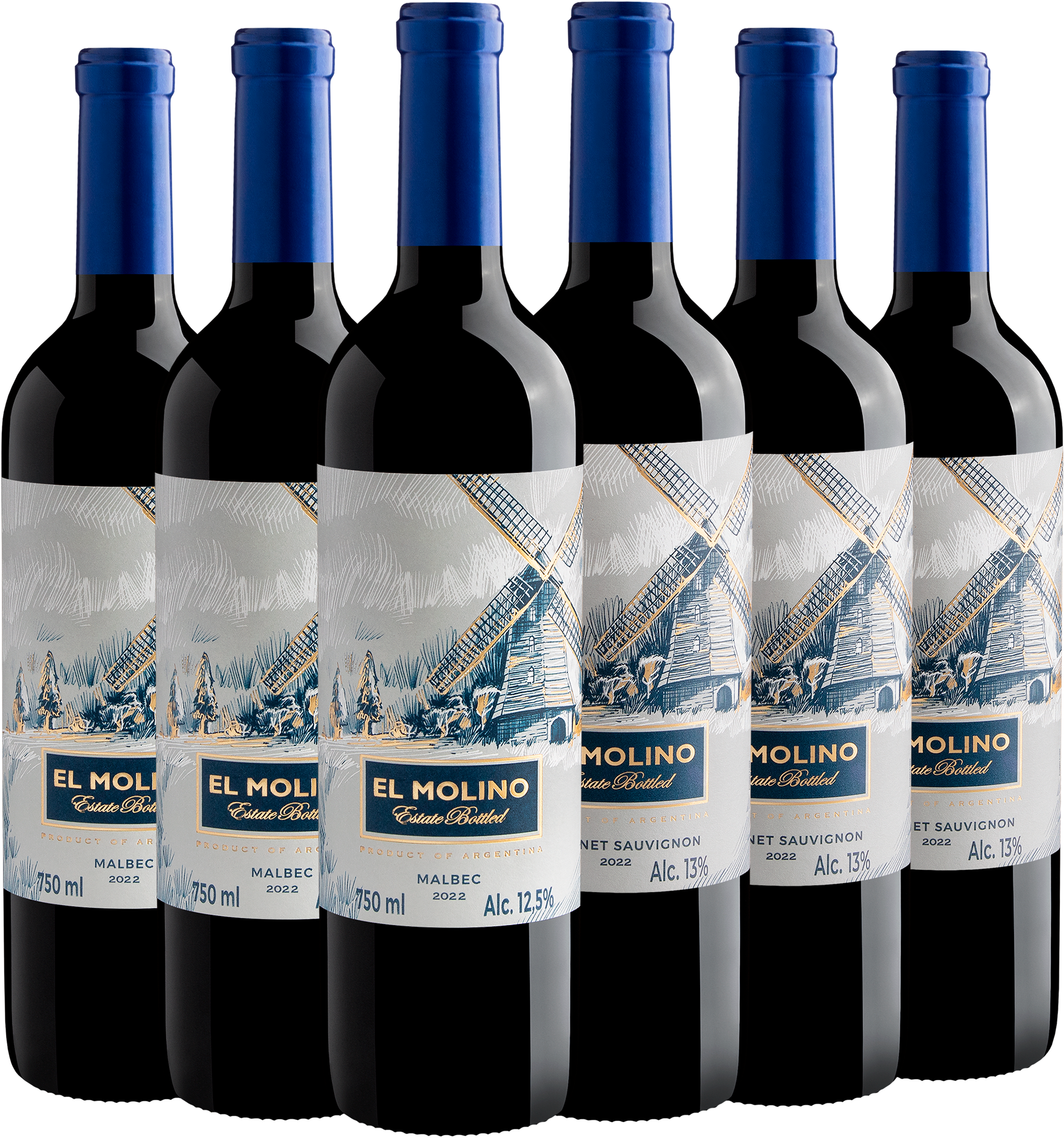 Kit El Molino: 3 Malbec + 3 Cabernet Sauvignon por R$29,90 cada garrafa