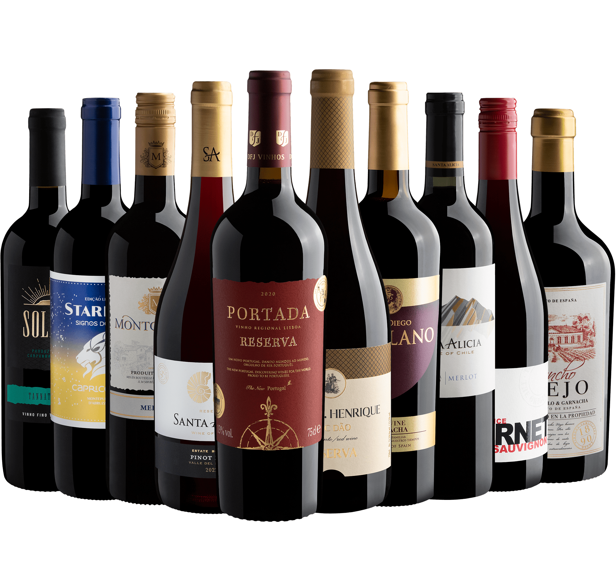 Kit 10 Tintos por R$39,90 cada garrafa com Portada Reserva