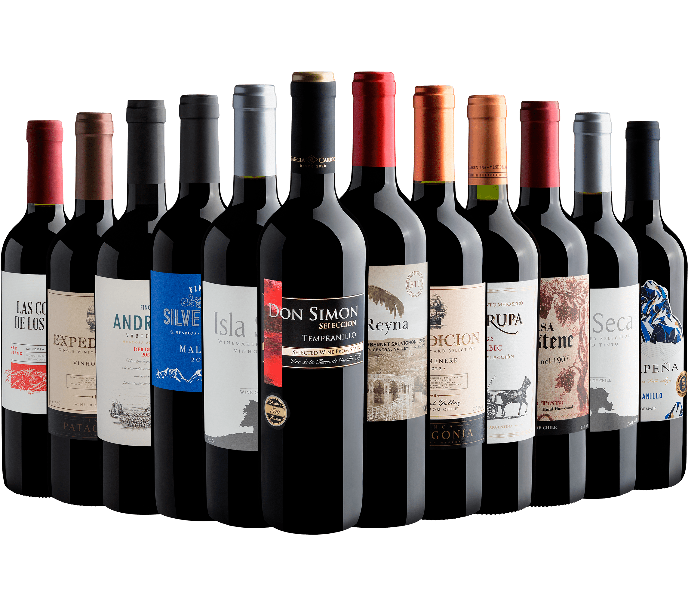 Kit 12 Vinhos por R$23,90 cada garrafa