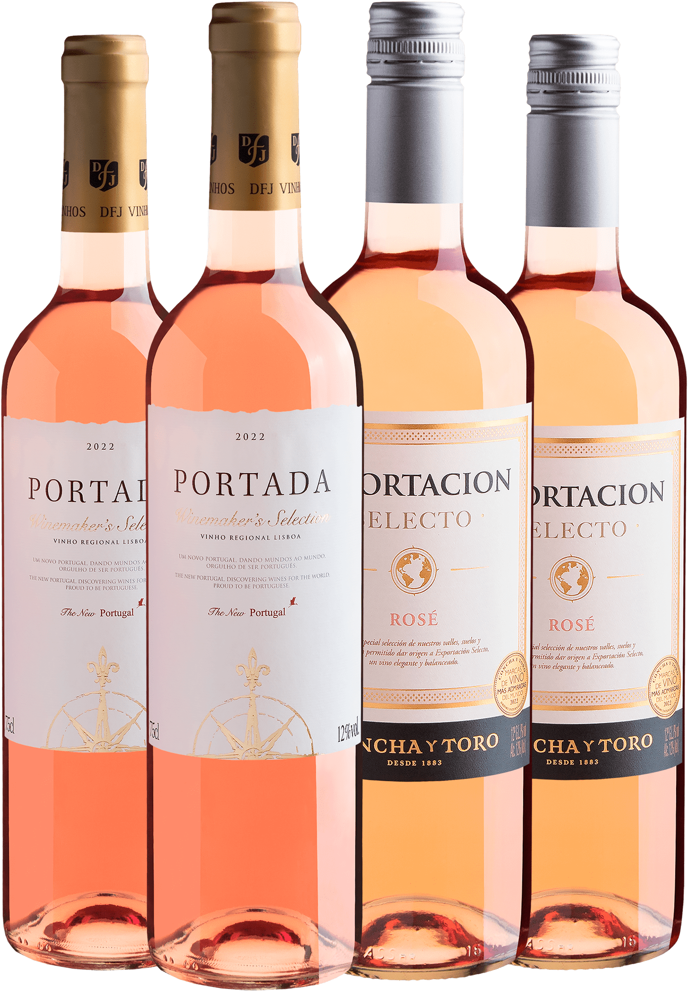 Kit Rosés Best Sellers: 2 Portada + 2 Concha y Toro por R$39,90 cada garrafa