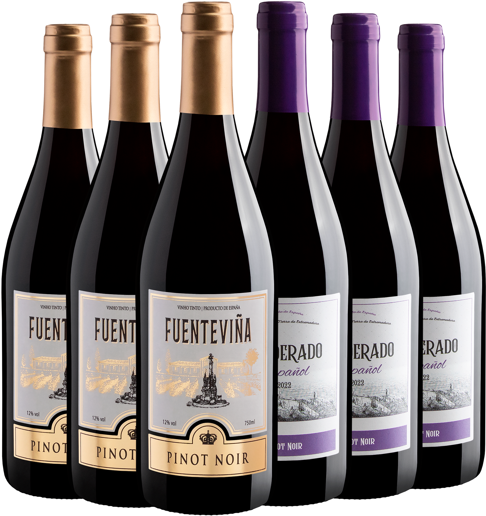 Kit Pinot Noir: 3 Fuenteviña + 3 Ponderado por R$29,90 cada garrafa