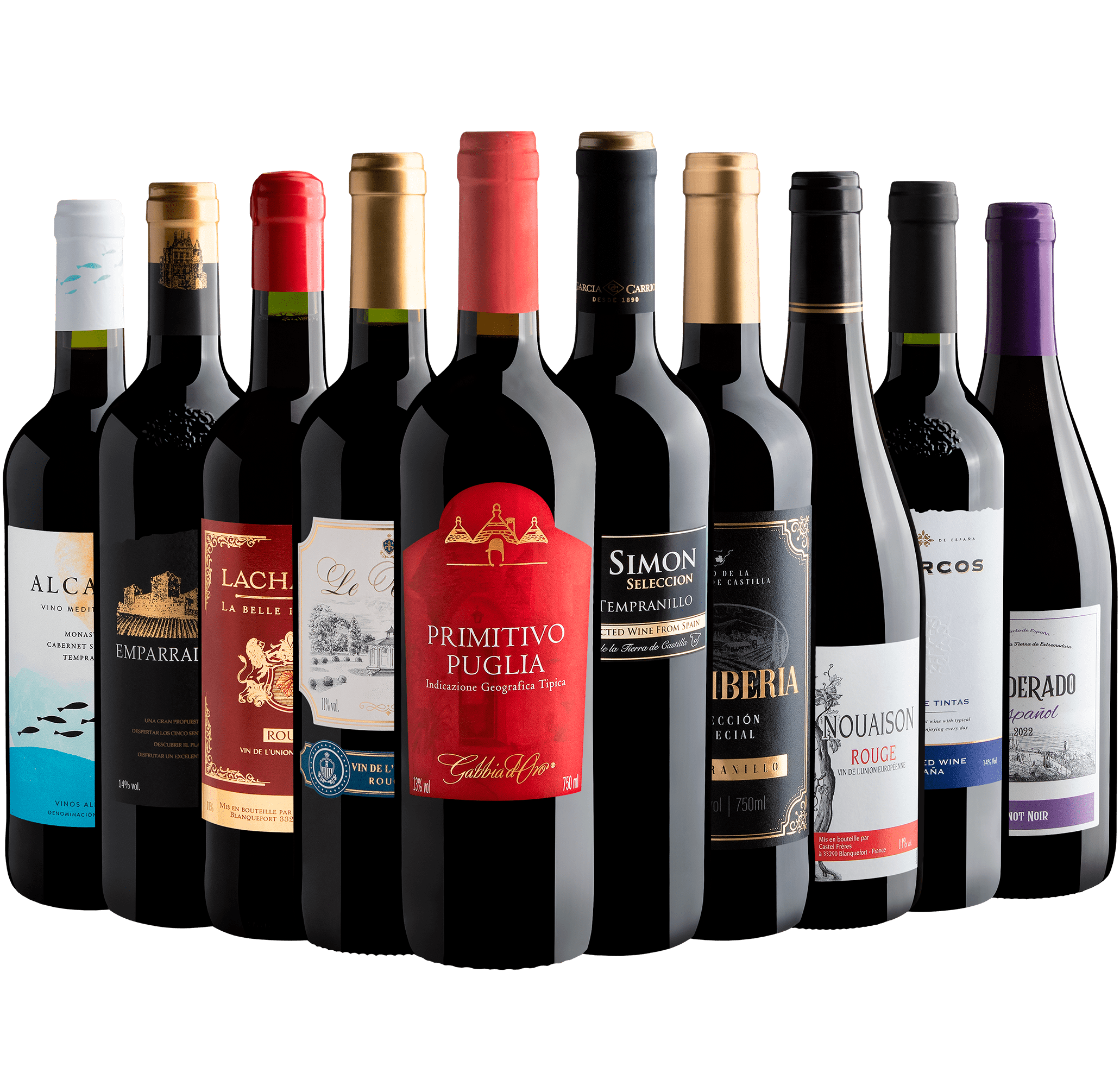 Kit 10 Vinhos do Velho Mundo com Primitivo da Puglia por R$29,90 cada garrafa