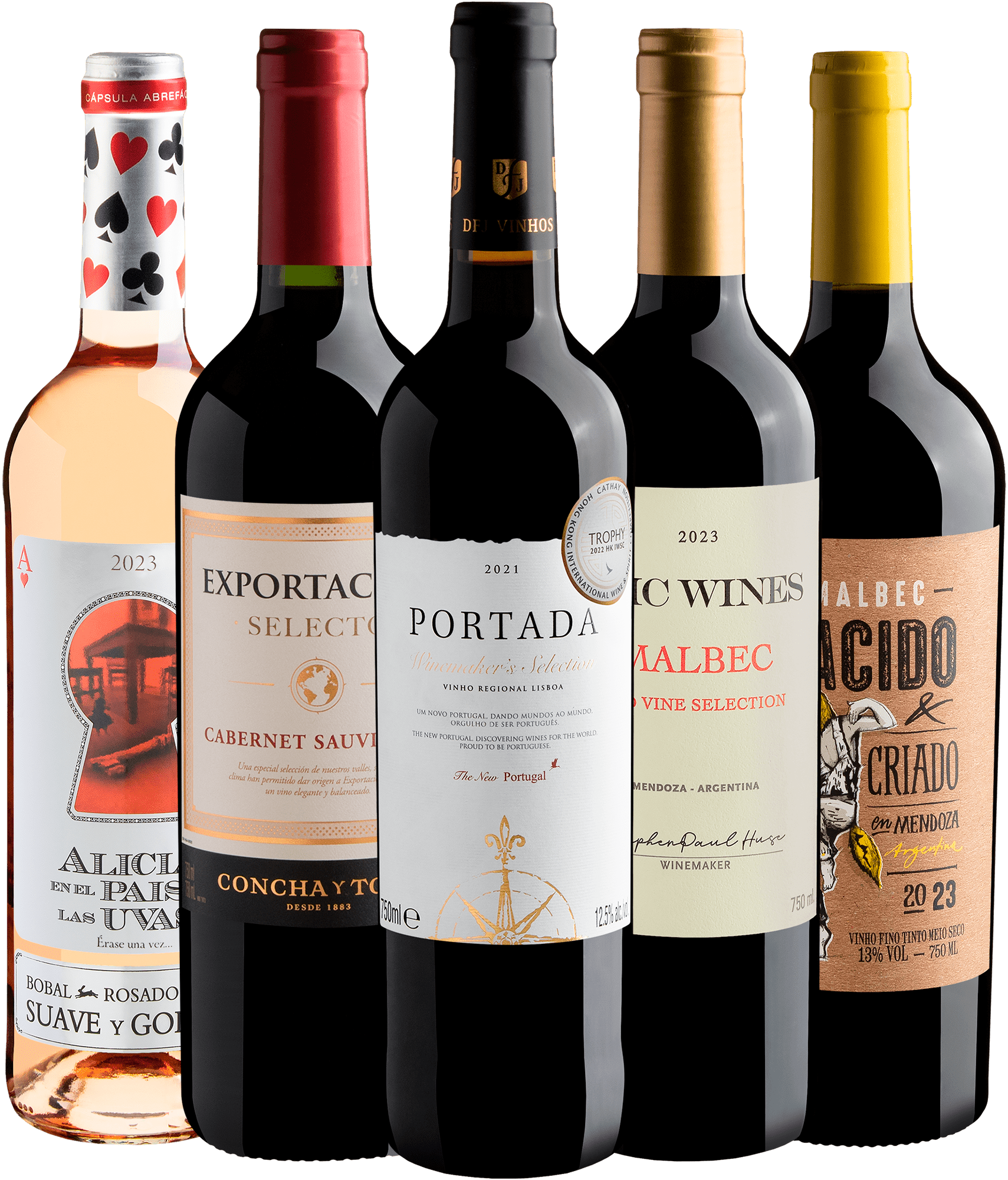 Kit 5 Vinhos Mais Vendidos com Portada e Alicia por R$39,90 cada garrafa + Frete Grátis*