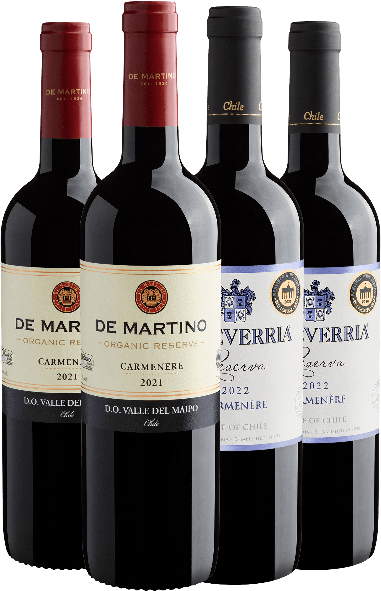 Kit Carménère Reserva: 2 De Martino Organic + 2 Echeverria por R$54,90 cada garrafa