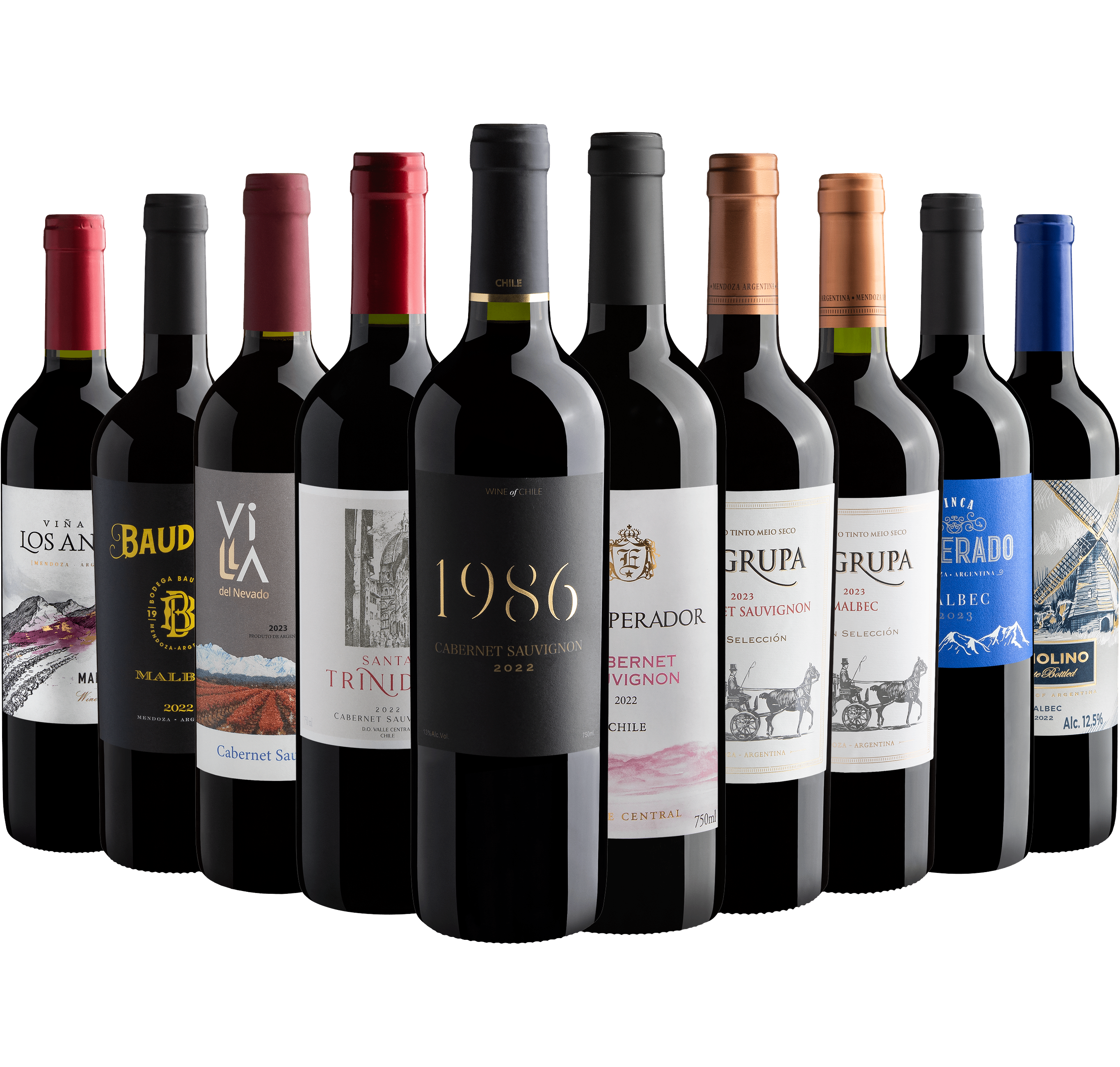 Kit 5 Malbecs + 5 Cabernets Sauvignons por R$27,90 cada garrafa