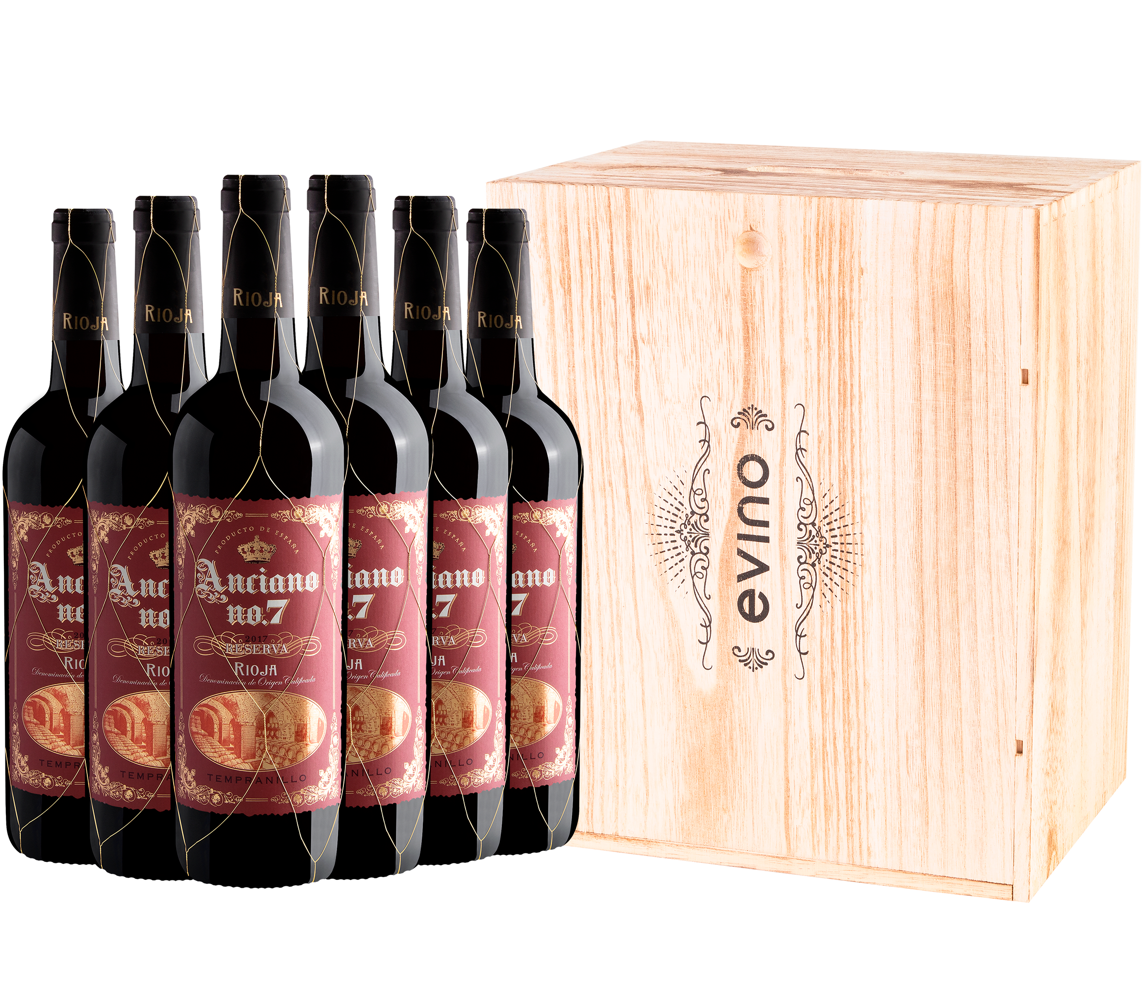 Kit 6 Anciano no. 7 Tempranillo Reserva Rioja DOCa 2017 + Caixa de Madeira