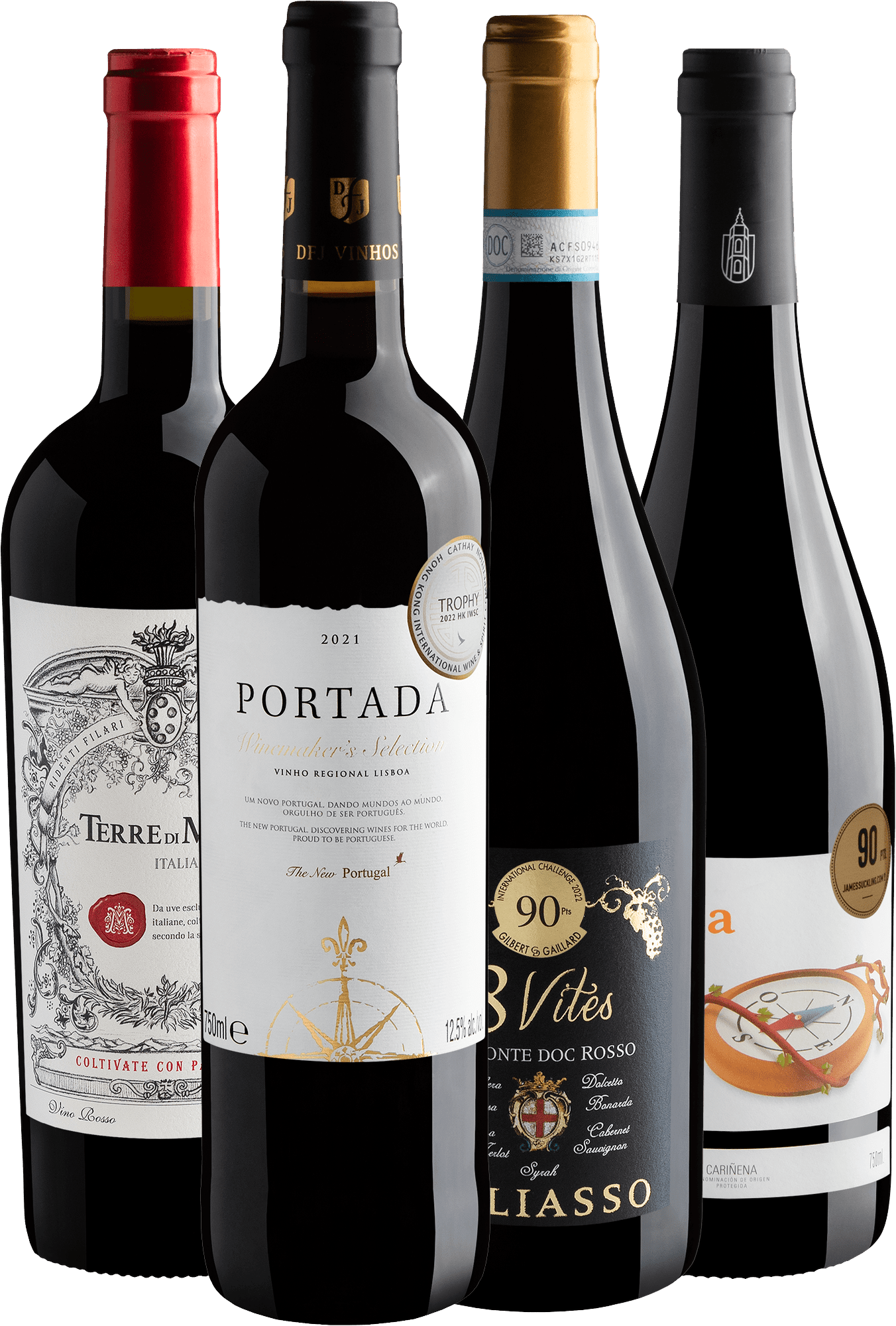 Kit 4 Vinhos 90+ pontos por R$49,90 cada garrafa