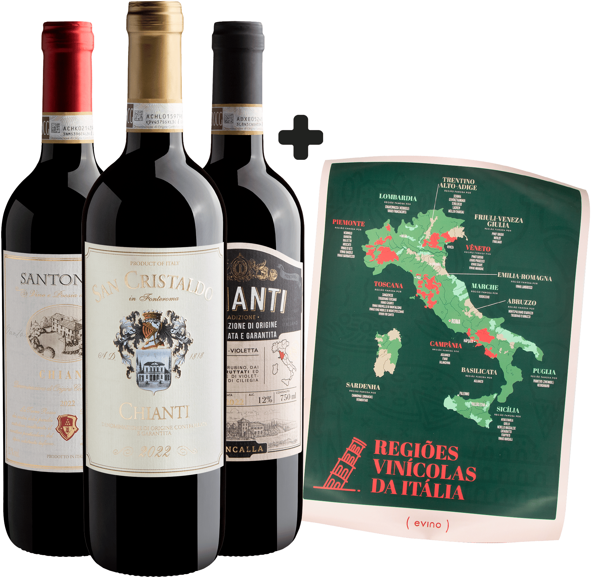 Kit Sob o Sol da Toscana | 3 Vinhos + Pôster Regiões Vinícolas da Itália