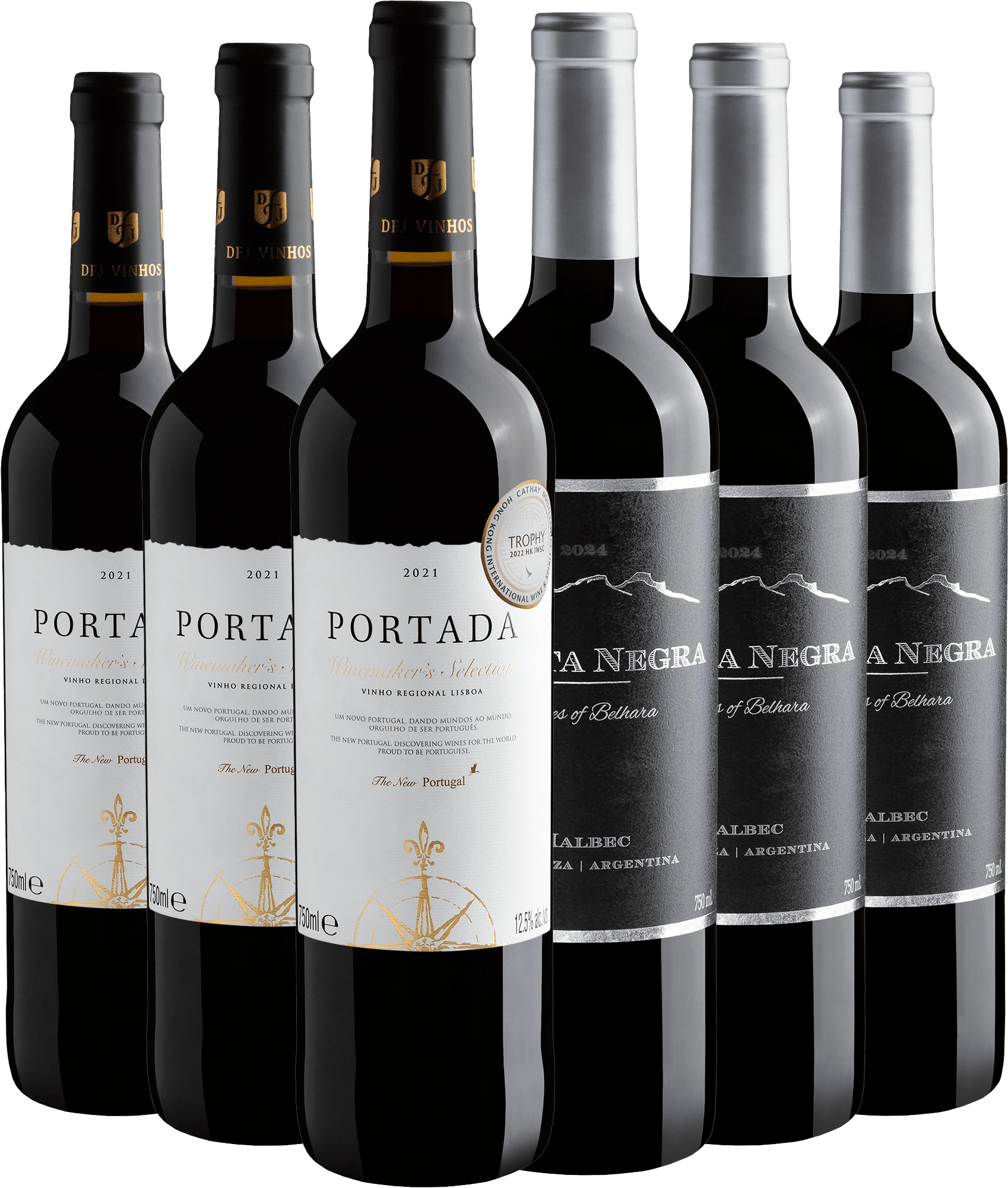 Kit 3 Portada Winemaker's + 3 Punta Negra Wines of Belhara Malbec por R$39,90 cada garrafa