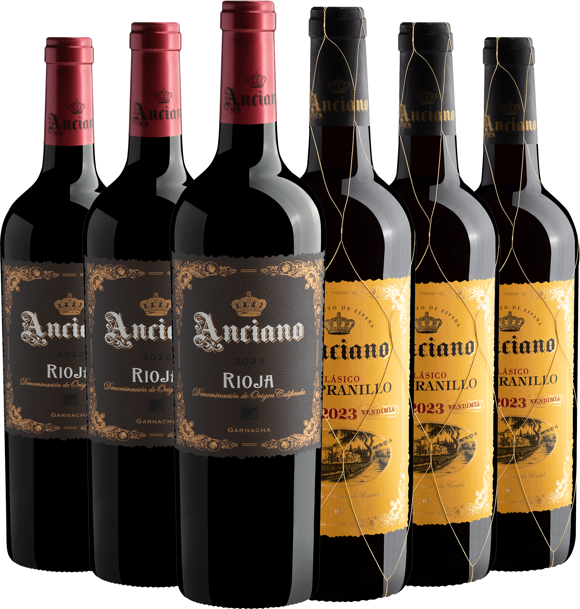 Kit Anciano | 3 Garnacha + 3 Tempranillo por R$44,90 cada garrafa