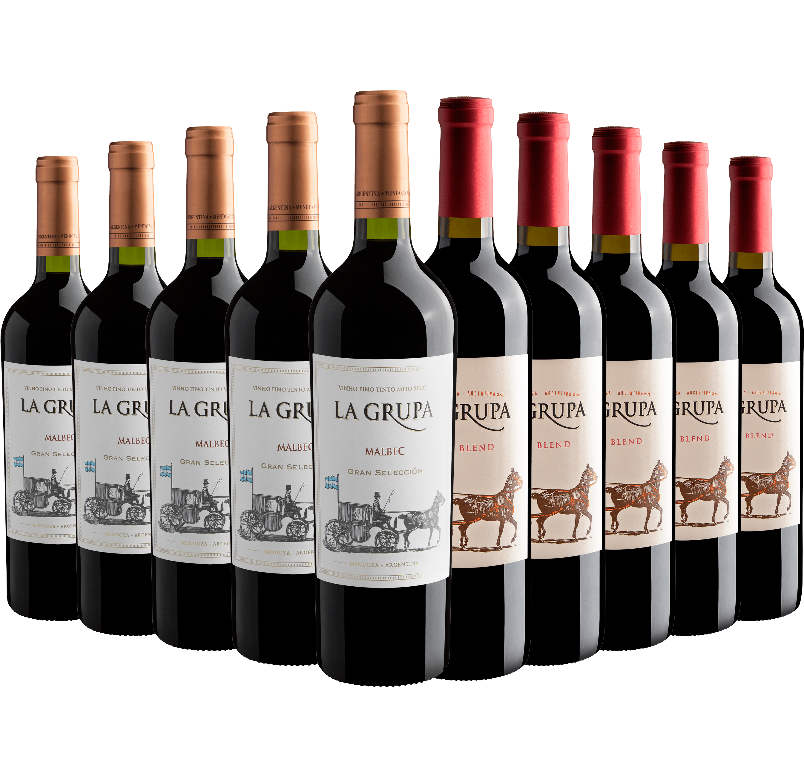 Kit La Grupa: 5 Gran Selección Malbec + 5 Red Blend por R$26,90 cada garrafa