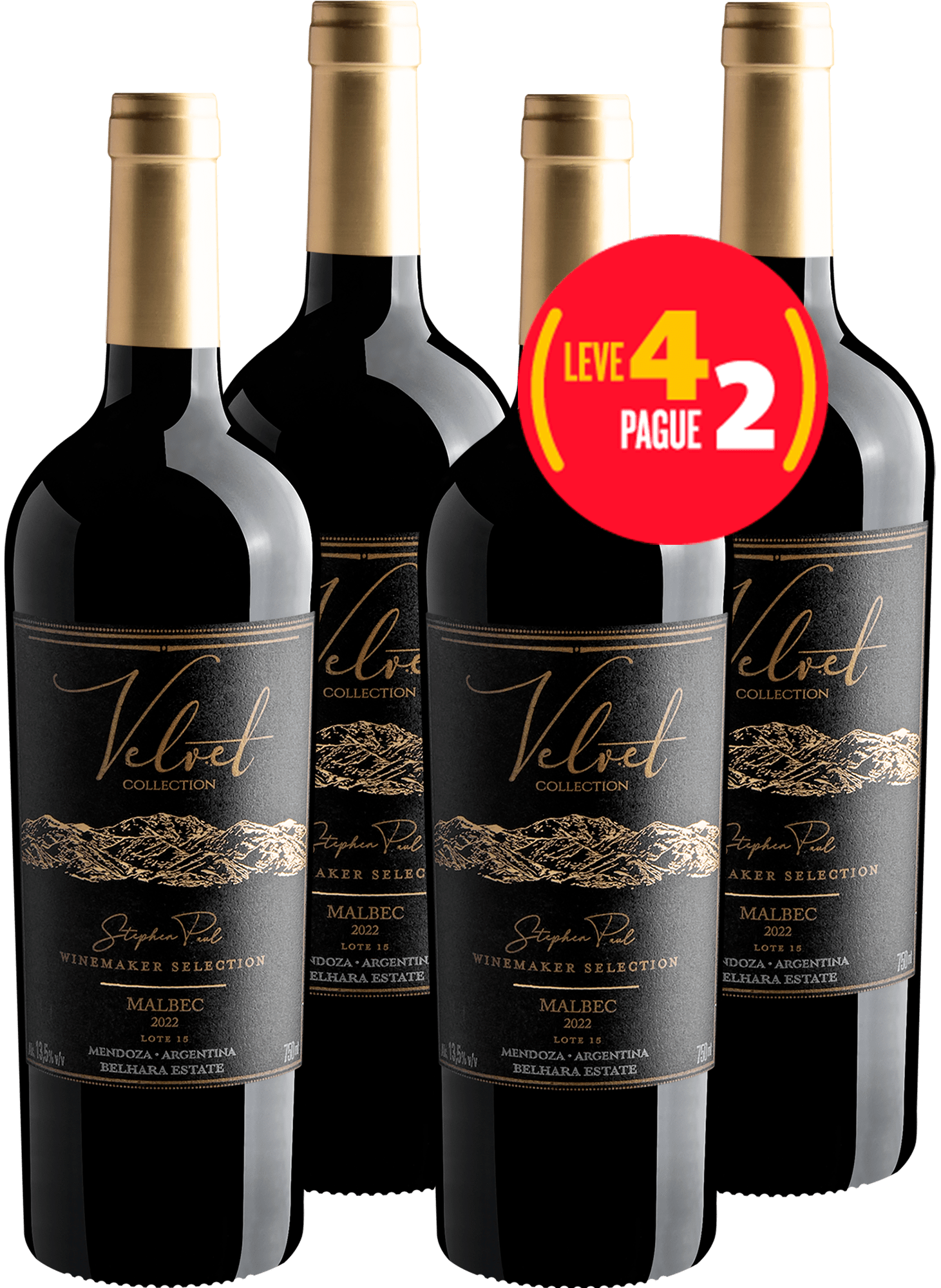 Kit Leve 4 Pague 2 Velvet Collection Stephen Paul Winemaker Selection Malbec Lote 15 2022